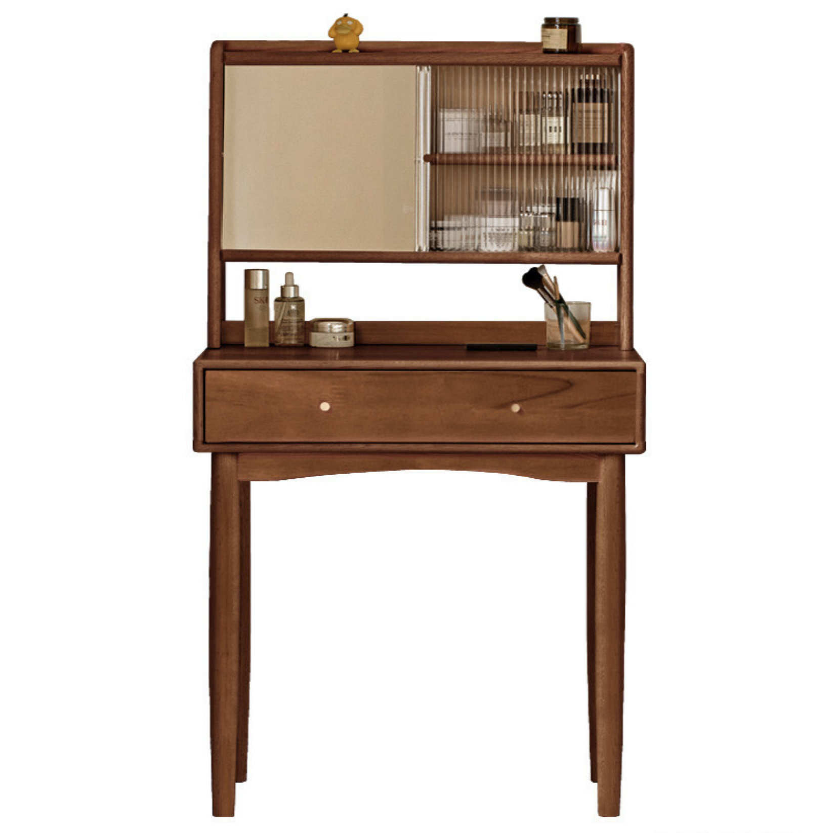 Oak Solid Wood, Solid Rubberwood Vanity Table Hidden Makeup Mirror.