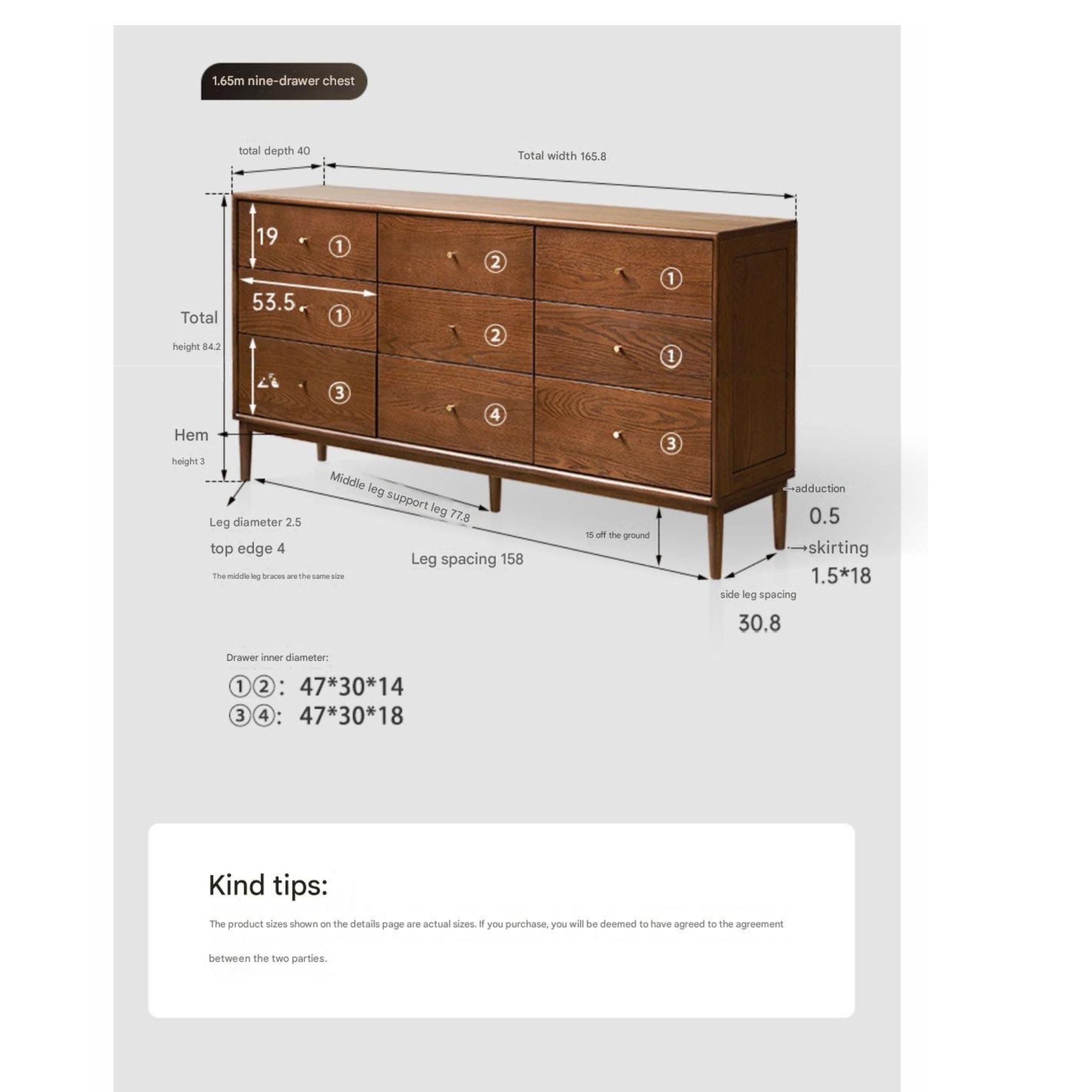 Oak Solid Wood Modern Chest of Drawers
