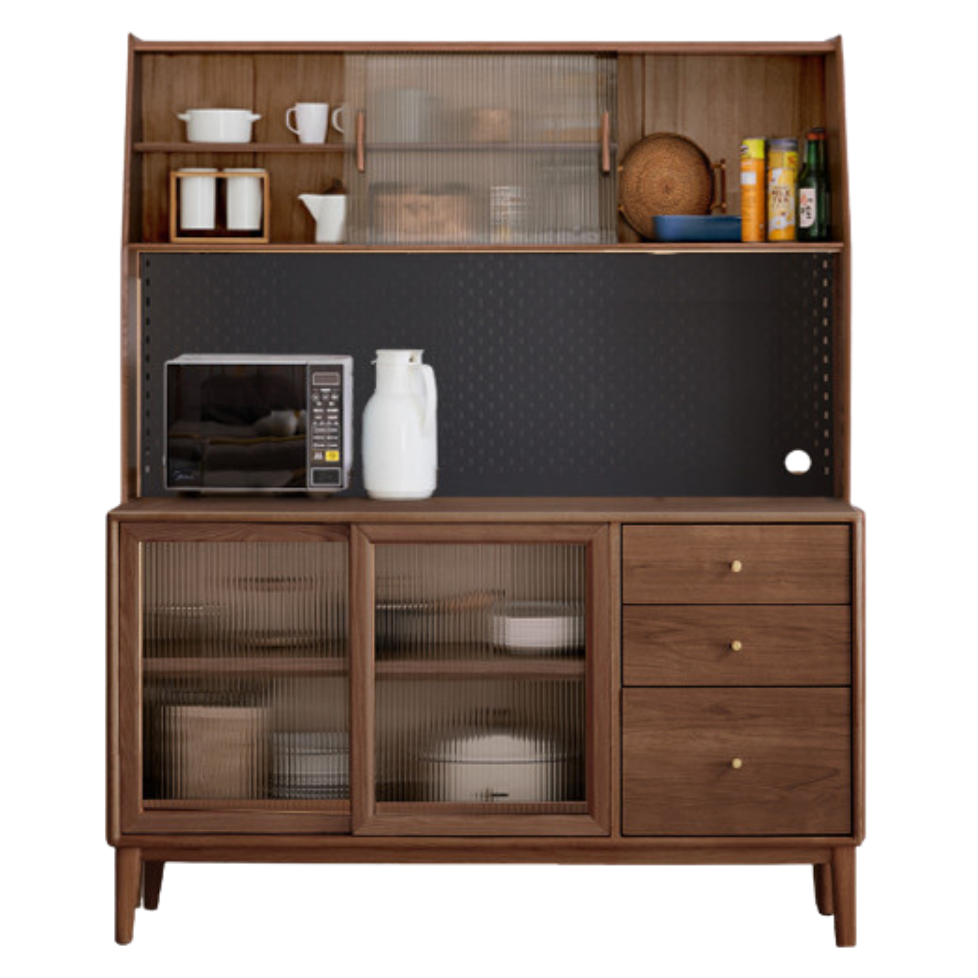 Solid Rubberwood, Oak Solid Wood Sideboard, Buffet Cabinet