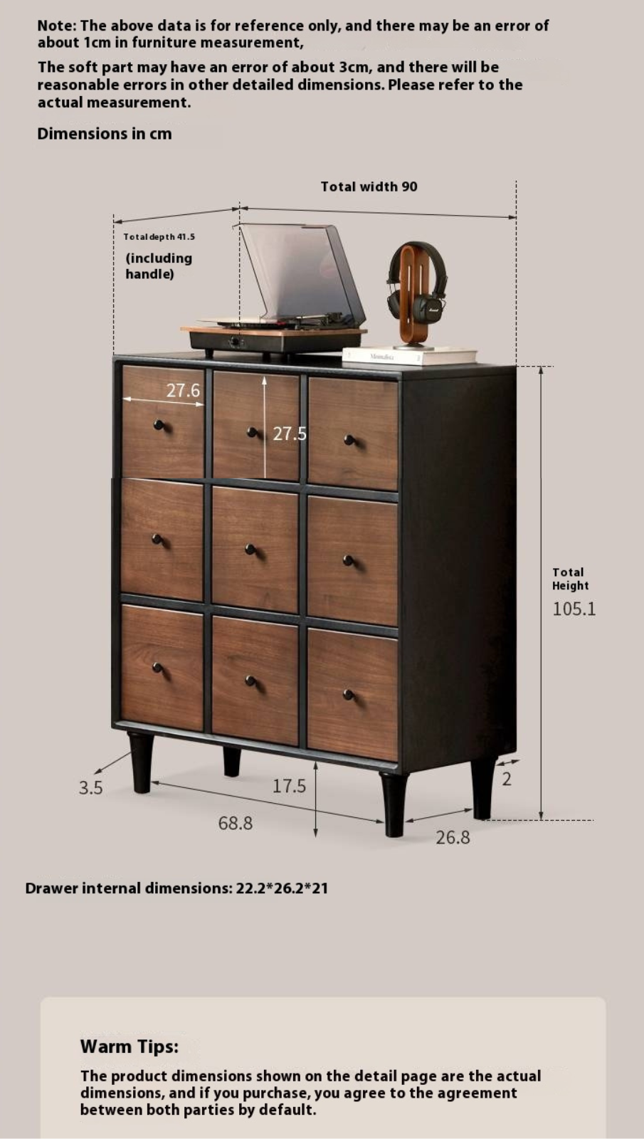 Black Walnut Solid Wood Italian Light Luxury Nine Drawer Drawer Cabinet