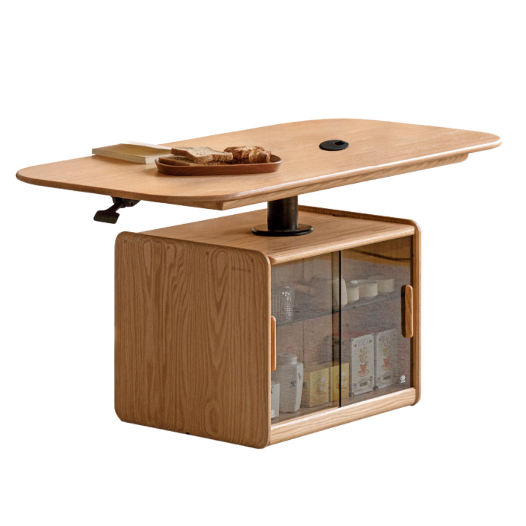 Oak Solid Wood Elevating Folding Storage Lifting Coffee Table