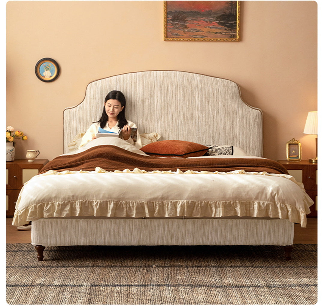 Fabric Soft Headboard Bed French Retro Style