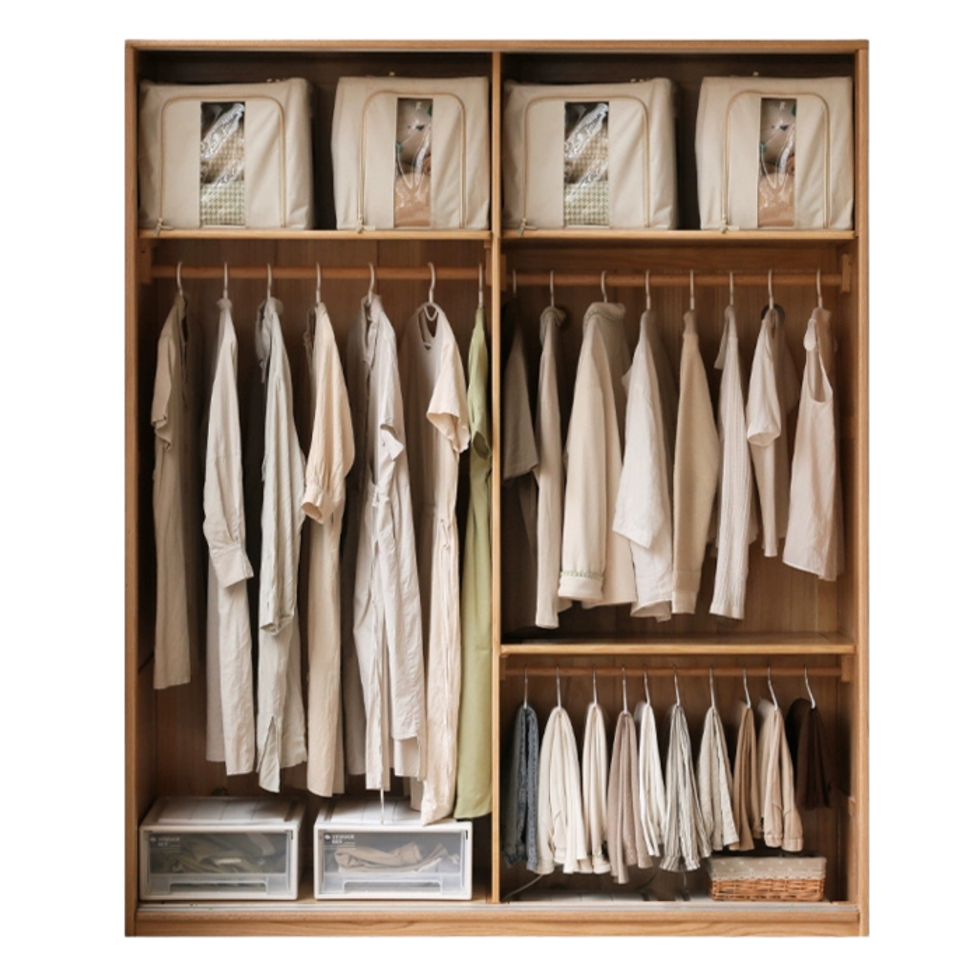 Oak Solid Wood Sliding Door Storage Wardrobe.