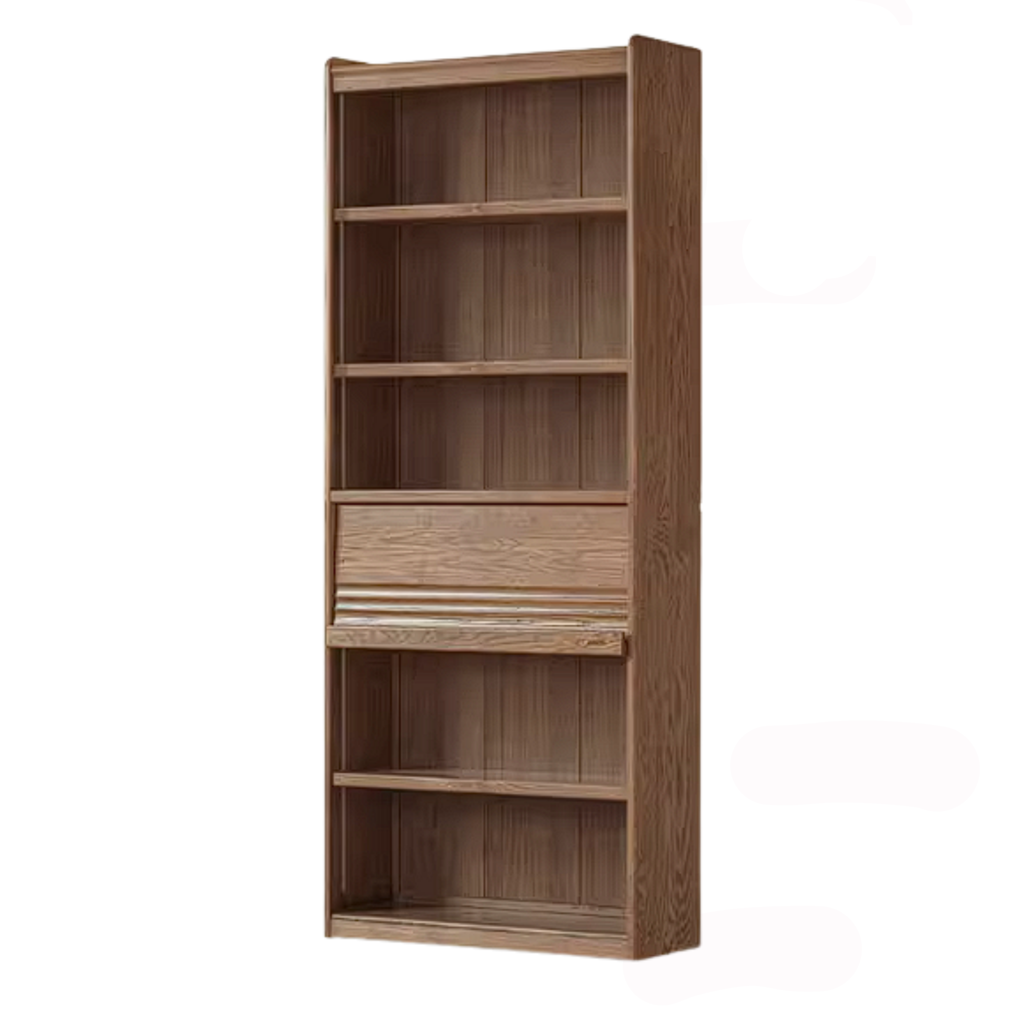Ash Solid Wood Bookcase with Wall-Mounted Display and Storage Cabinet