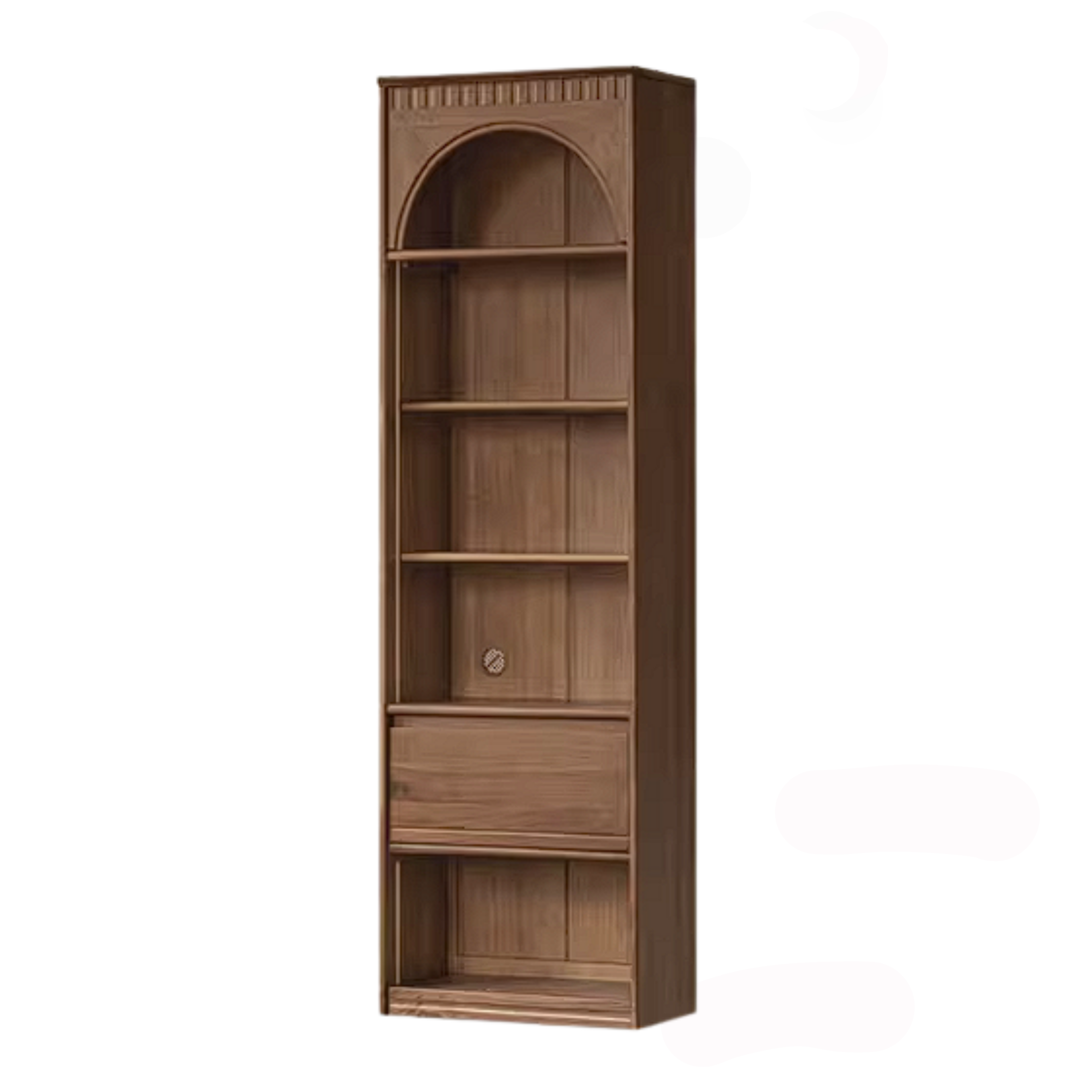 Black Walnut Solid Wood Bookcase with Booth Seating and Display Cabinet