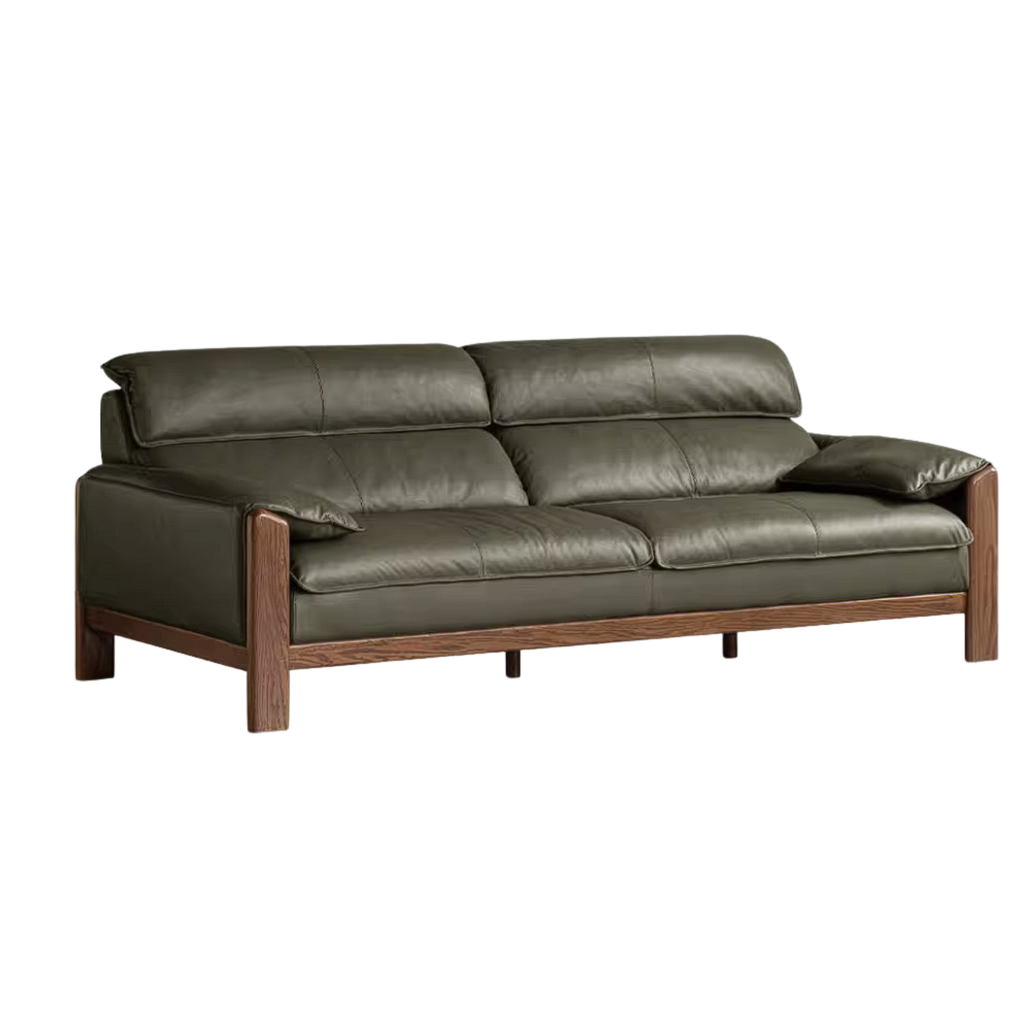 Oak Solid Wood, Sandalwood Sofa with Italian Light Luxury Leather Design