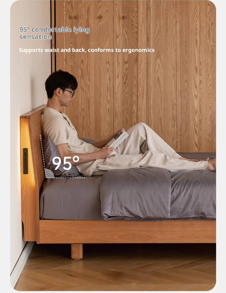 Cherry Solid Wood Suspended Bed with Light