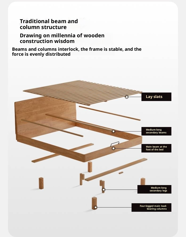 Cherry Solid Wood Suspended Bed with Light