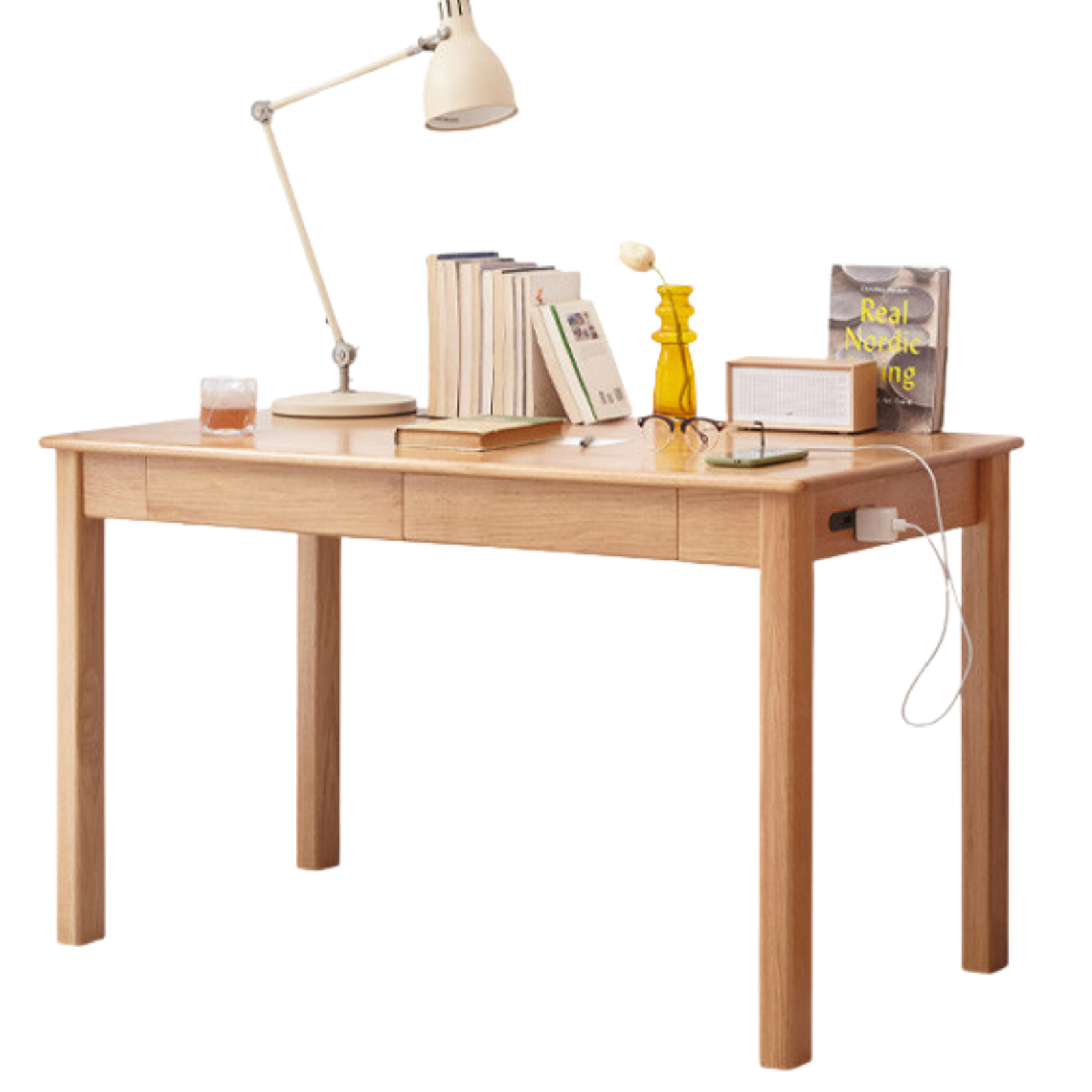 Oak, Ash Solid Wood USB Office Desk