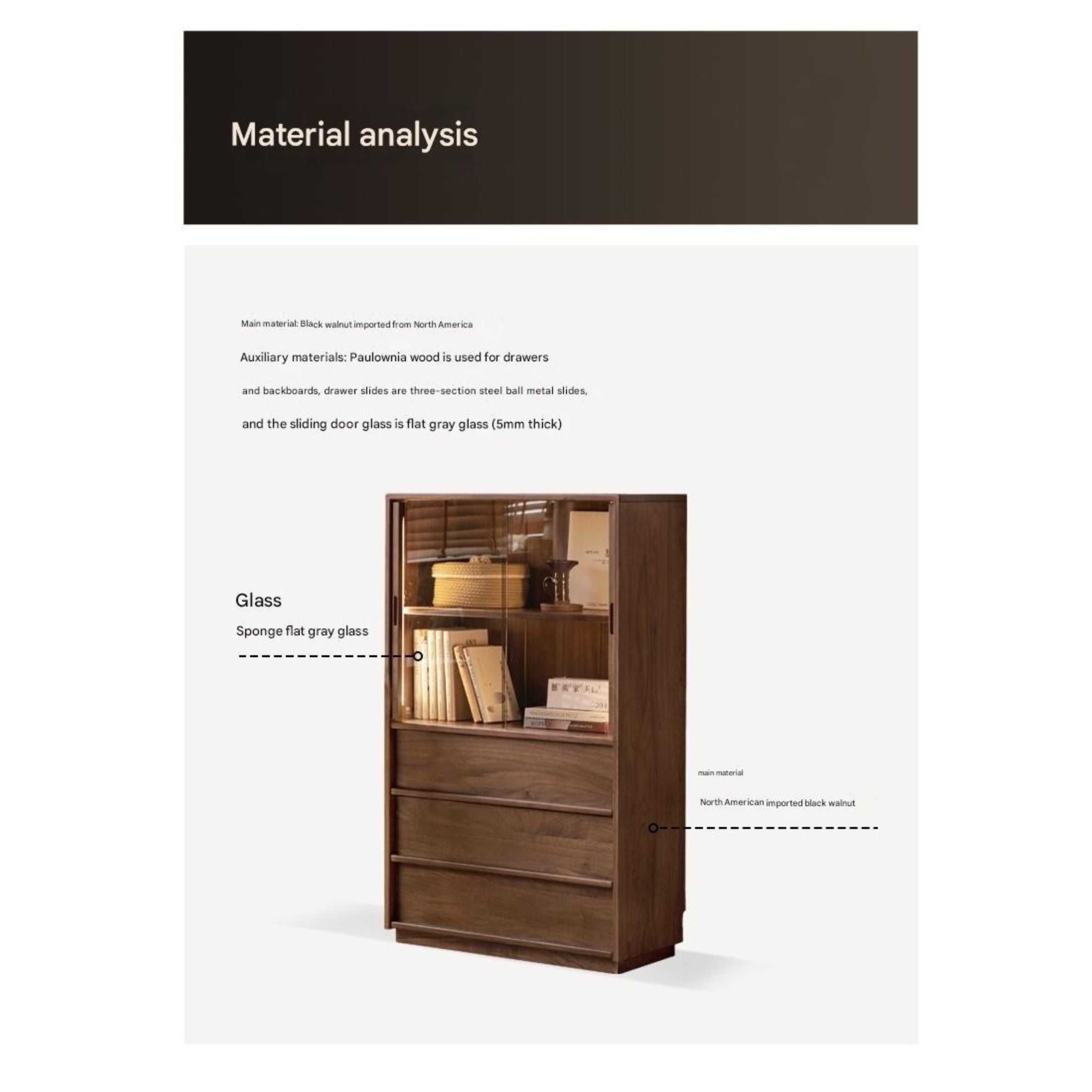 Black Walnut Solid Wood Wabi-Sabi Style Floor Side Cabinet.