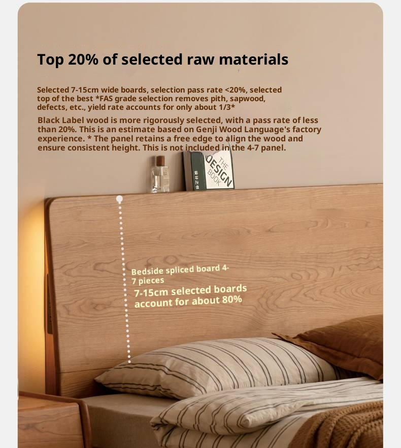 Cherry Solid Wood Suspended Bed with Light