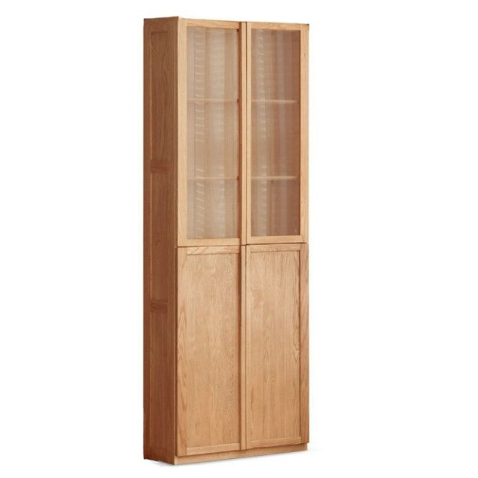 Oak Solid Wood Bookcase with Glass Doors, Large Oak Storage Cabinet for Living Room Display