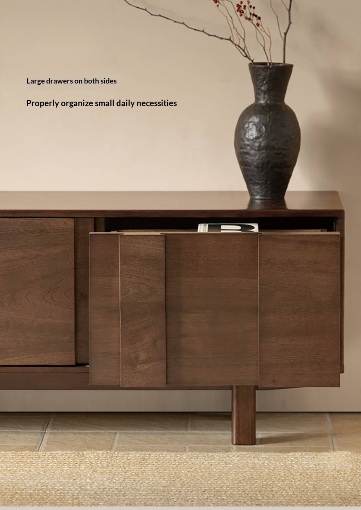 Sandalwood Solid Wood Fluted TV Console with Recessed Handles