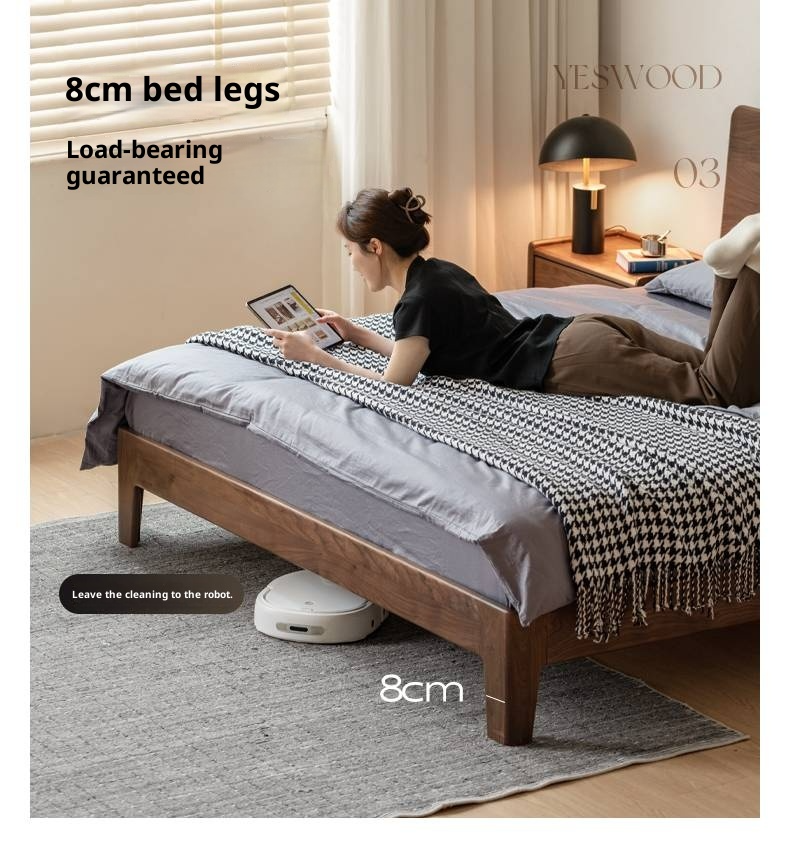 Black Walnut, Golden Sandalwood Solid Wood Italian Style Light Luxury Bed
