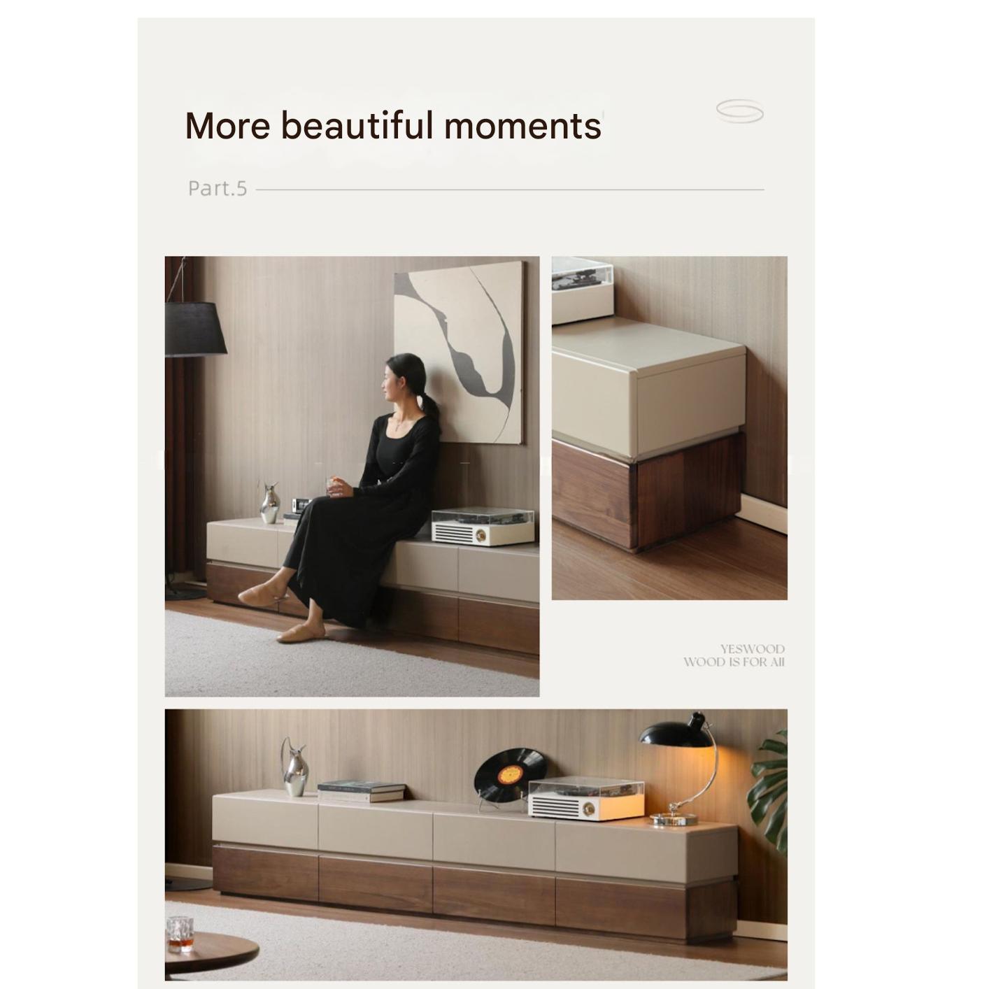 Black Walnut Solid Wood Italian Light Luxury Floor TV Cabinet.