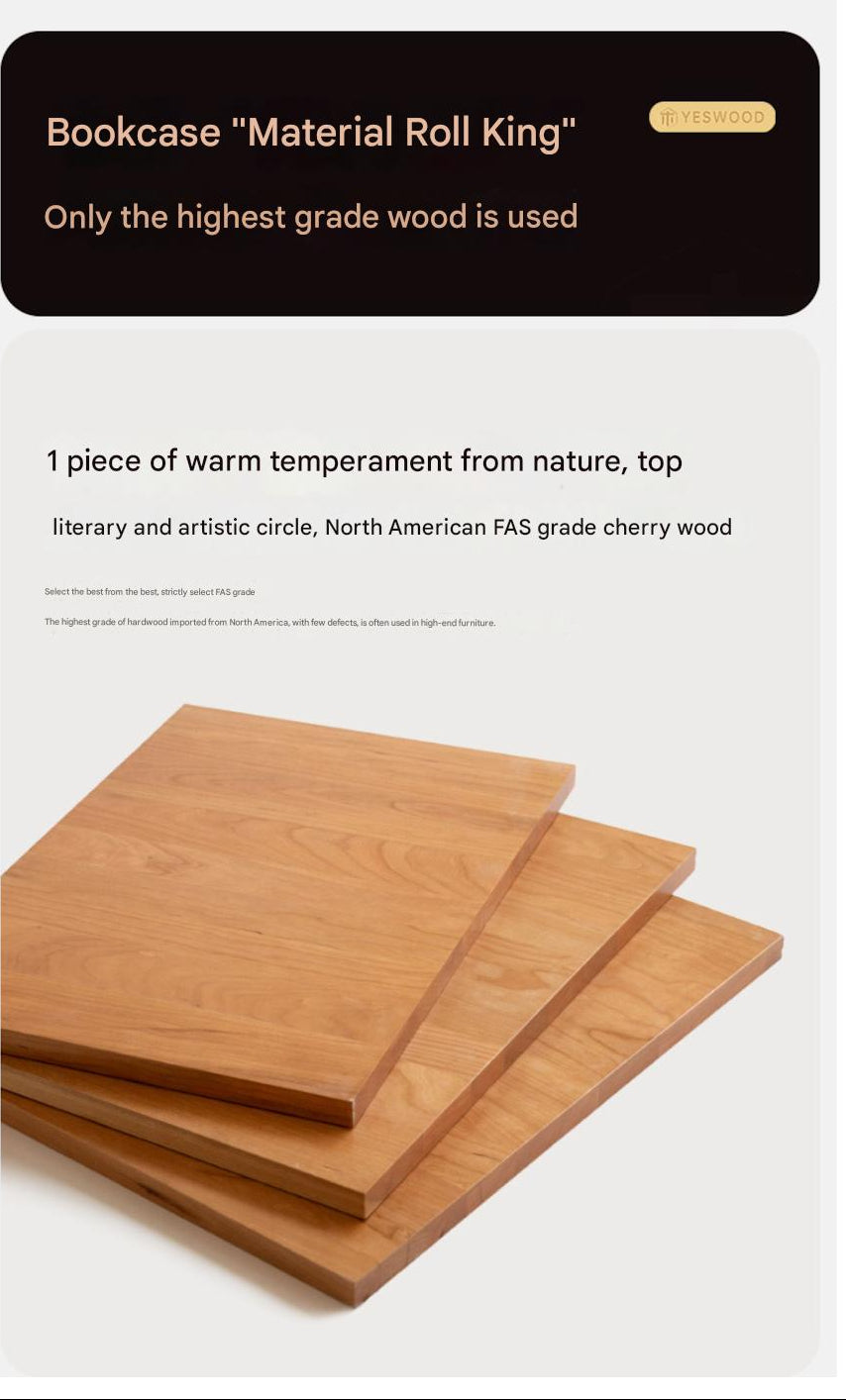 Cherry Solid Wood Bookcase Display Storage Cabinet for Study