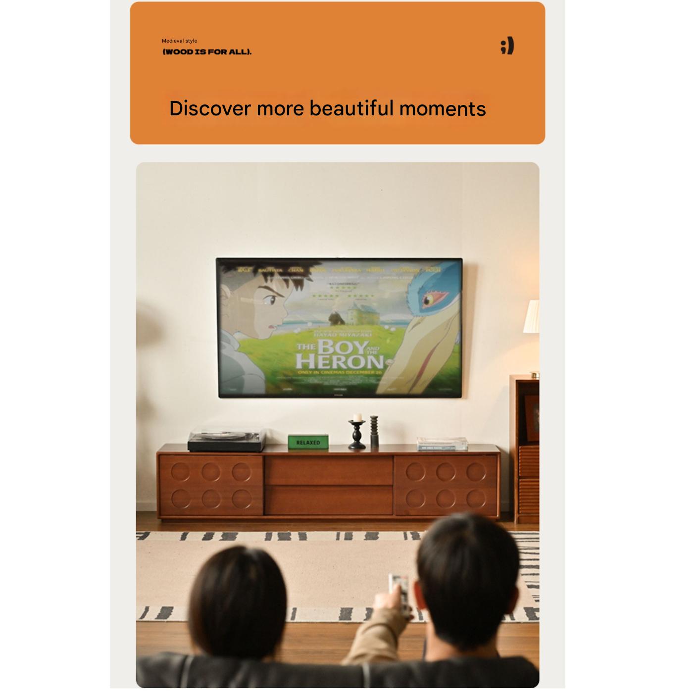 Poplar Solid Wood Medieval Style Retro TV Cabinet.