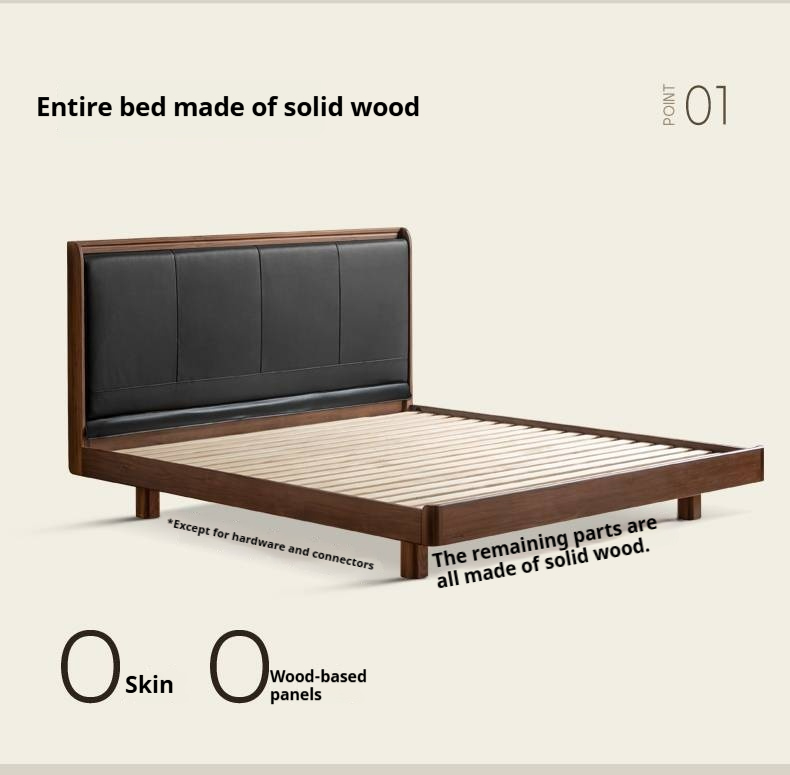 Black Walnut Solid Wood Luxury Leather With Light Bed