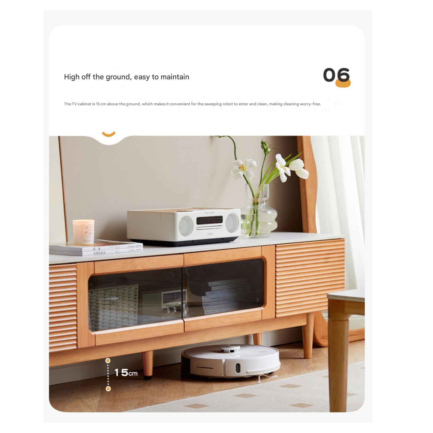 Pine Solid Wood Modern Rock Floor TV Cabinet.