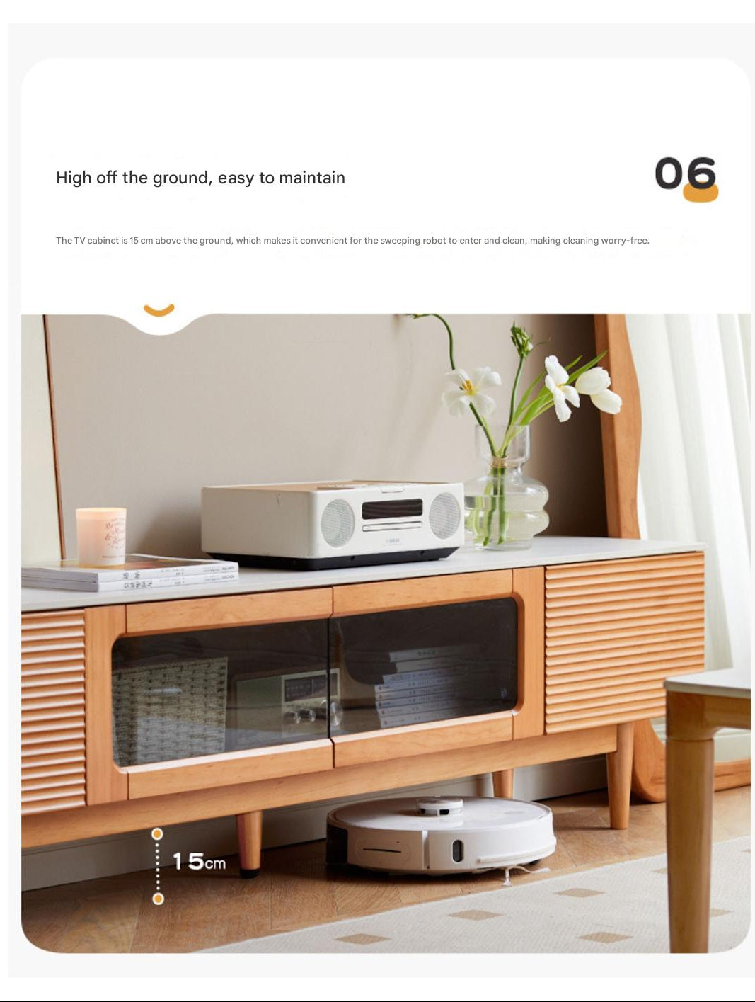 Pine Solid Wood Modern Rock Floor TV Cabinet.