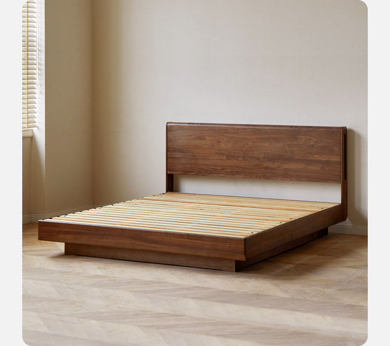 Black Walnut, Sandalwood Solid Wood Box Bed — Luxury Floating Bed with Glow-in-the-Dark Features