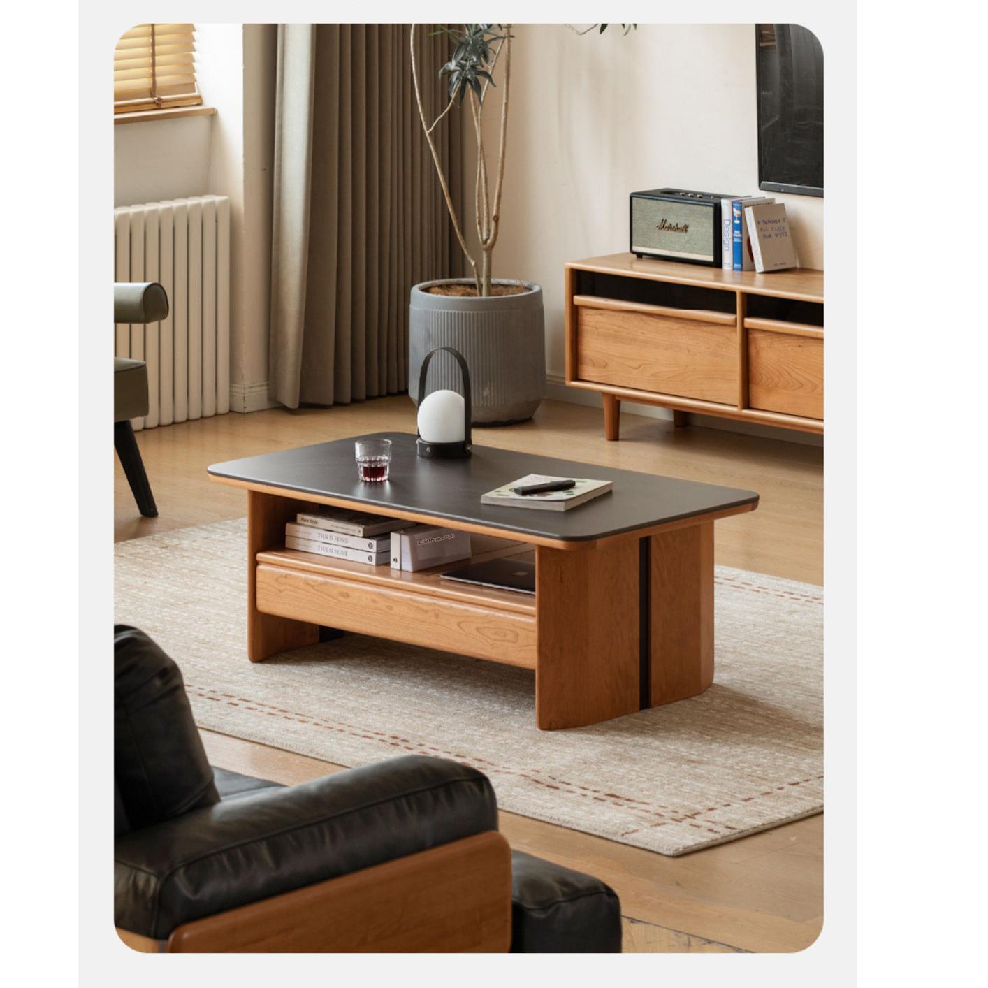Cherry Solid Wood Modern Rock Plate Tea Table