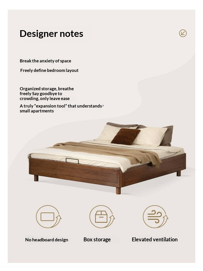 Oak Solid Wood Modern Platform Bed, Headboard-Free Box Bed