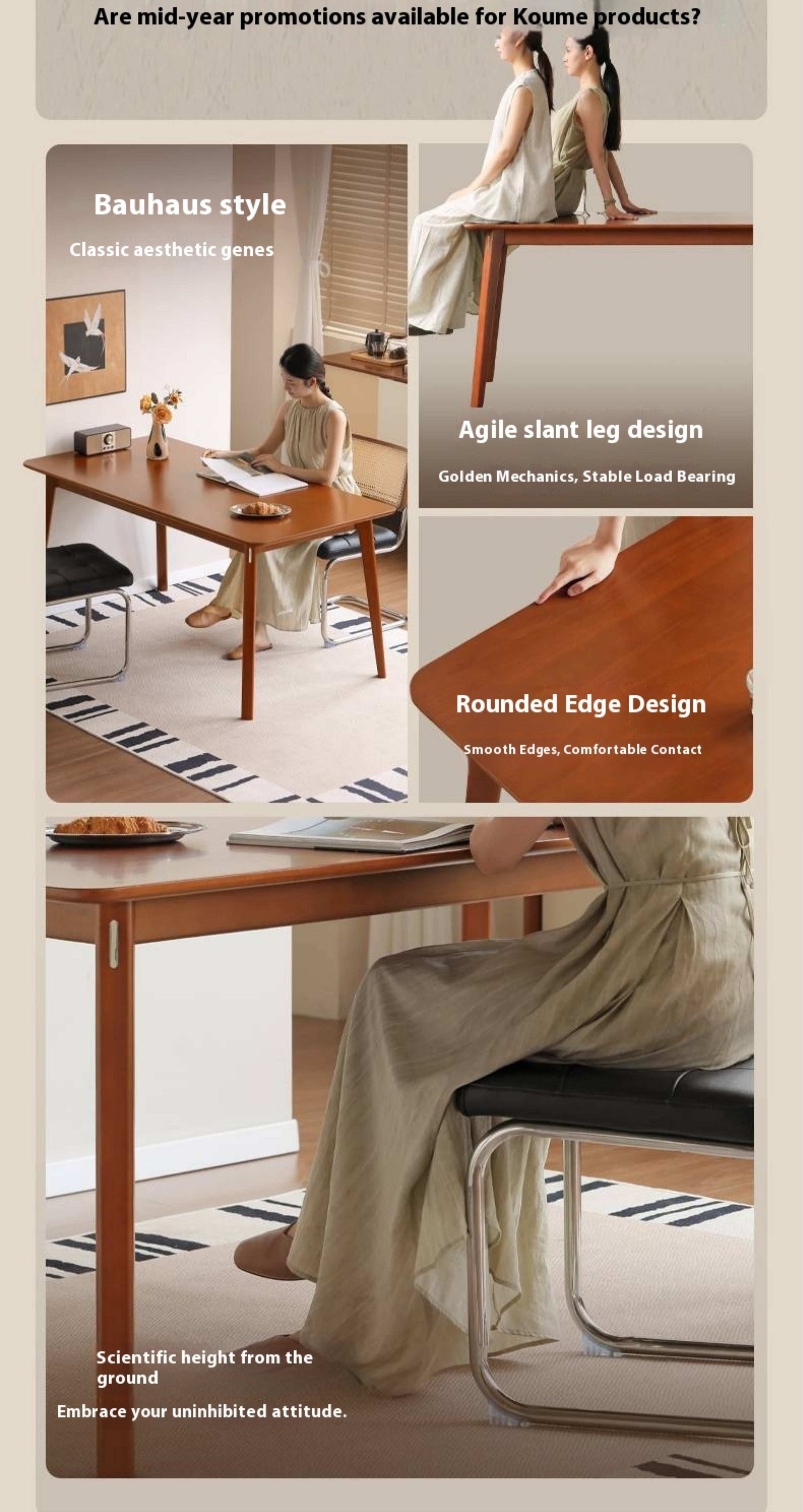 Tulipwood Solid Wood Retro Dining Table