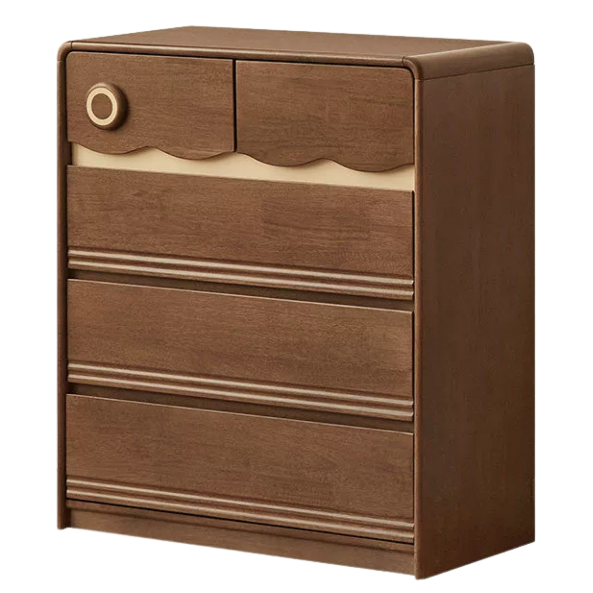 Beech Solid Wood, Solid RubberWood Scalloped Kids Dresser with Round Knobs