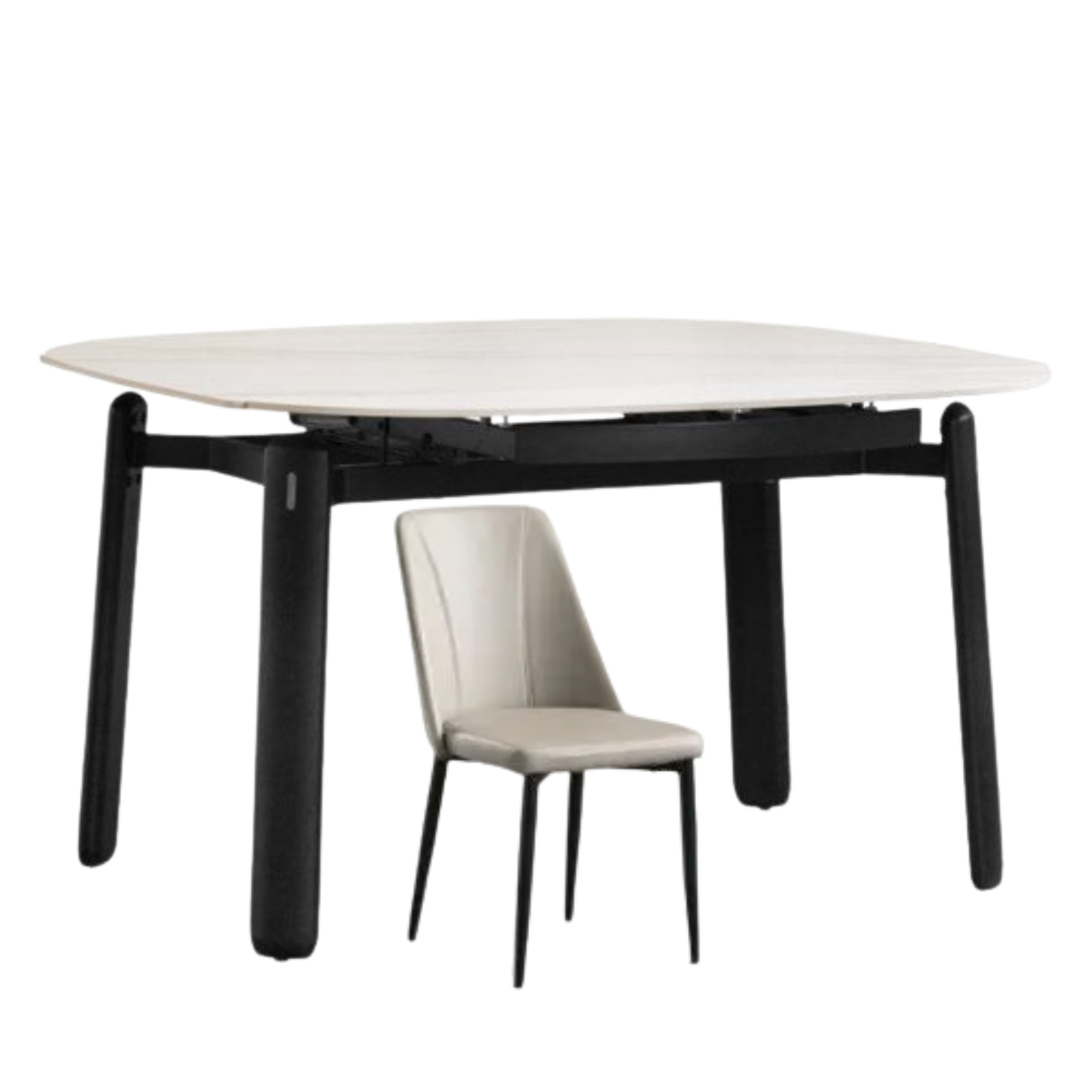 Solid RubberWood Extendable Dining Table with Marble-Look Stone Top and Rounded Corners