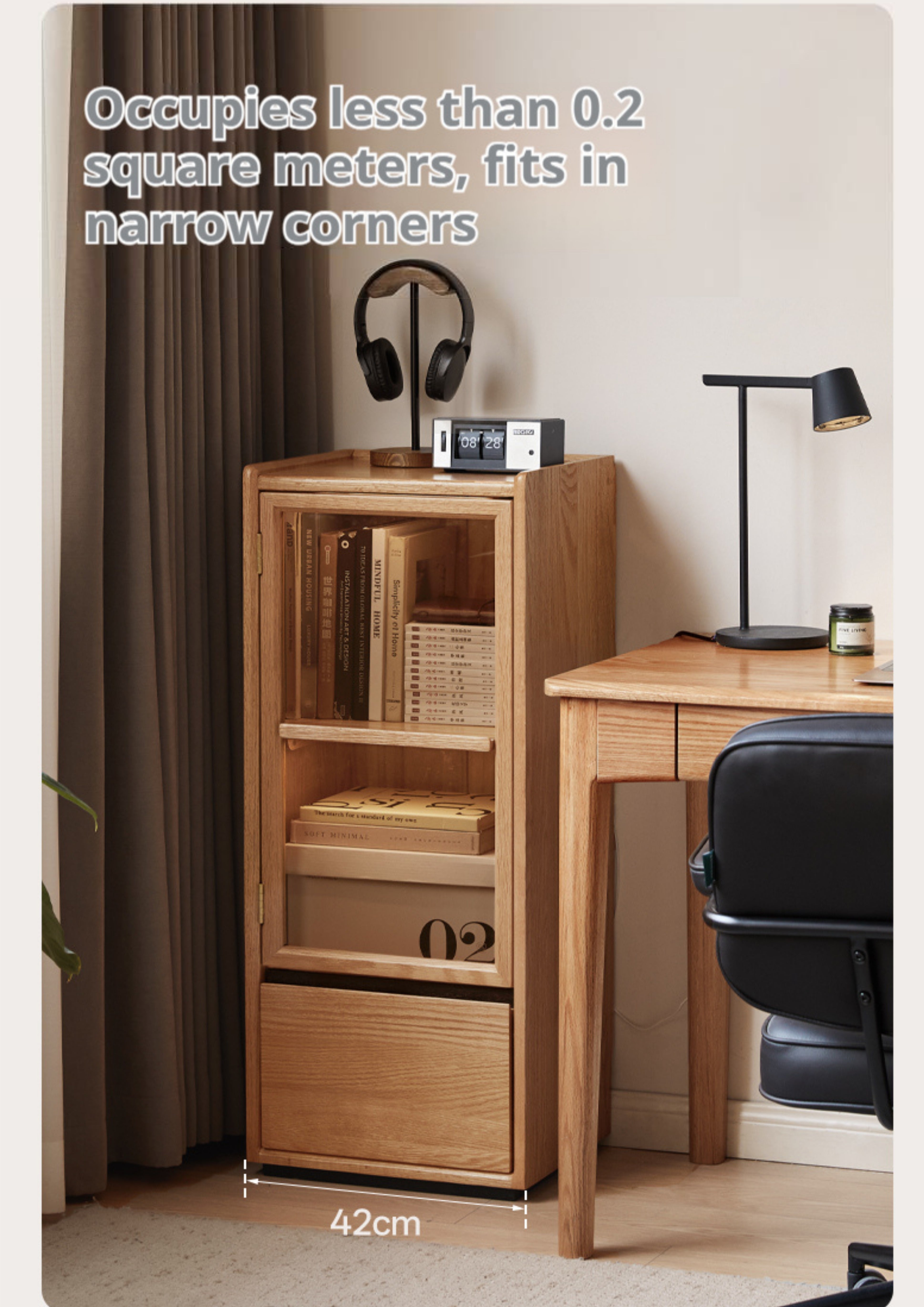 Oak Solid Wood Modern Side Cabinet.