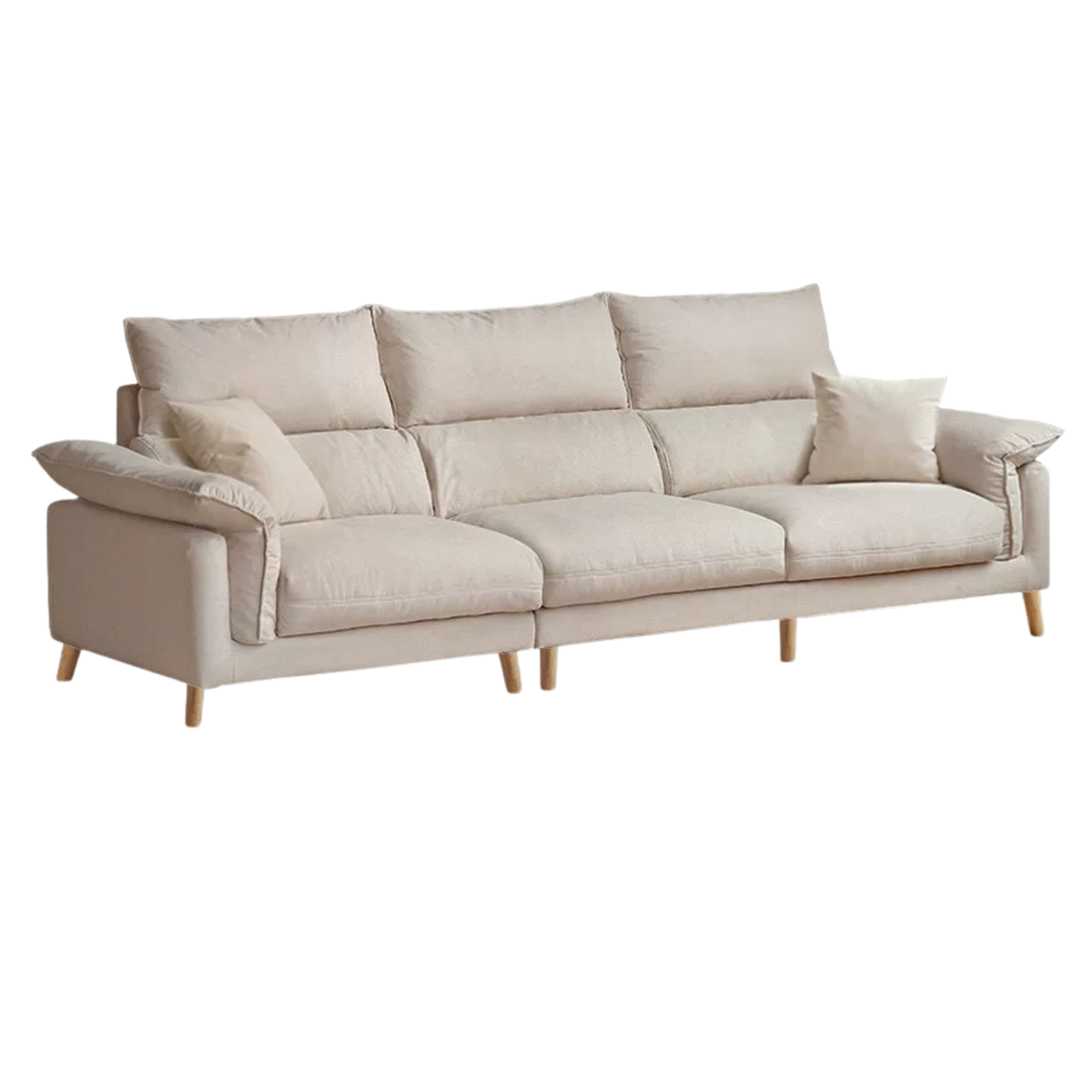 Deep-Seat Sofa with Down-Filled Cushions and Wood Legs-Genuine leather, fabric
