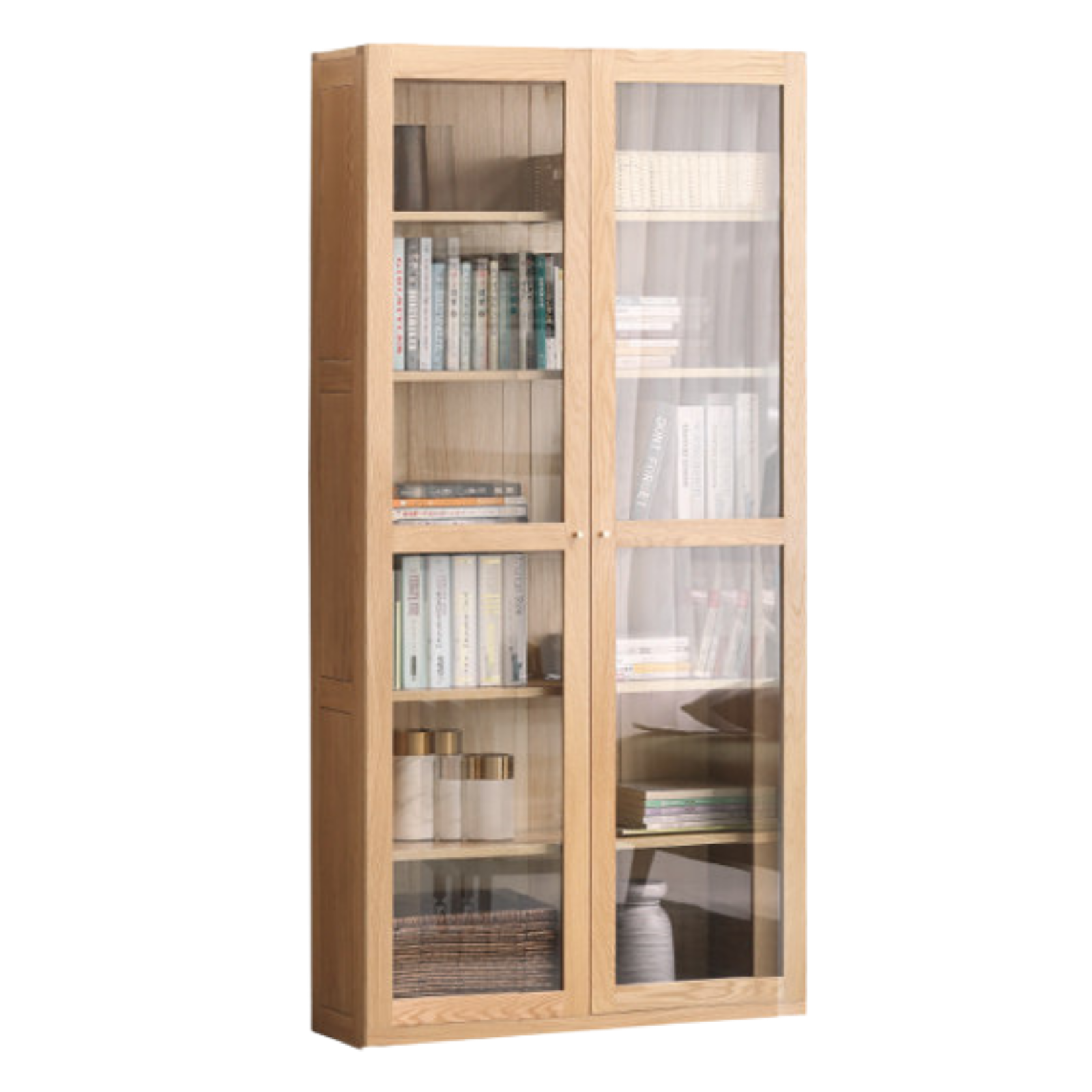 Oak, Solid Rubberwood Modern Bookcase Storage