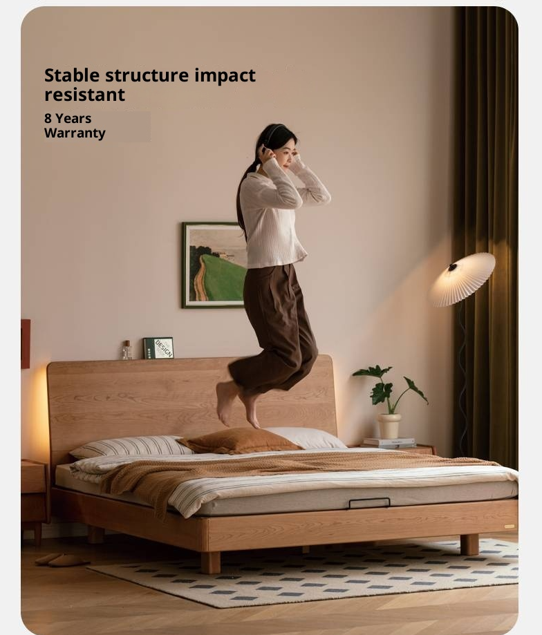 Cherry Solid Wood Suspended Bed with Light