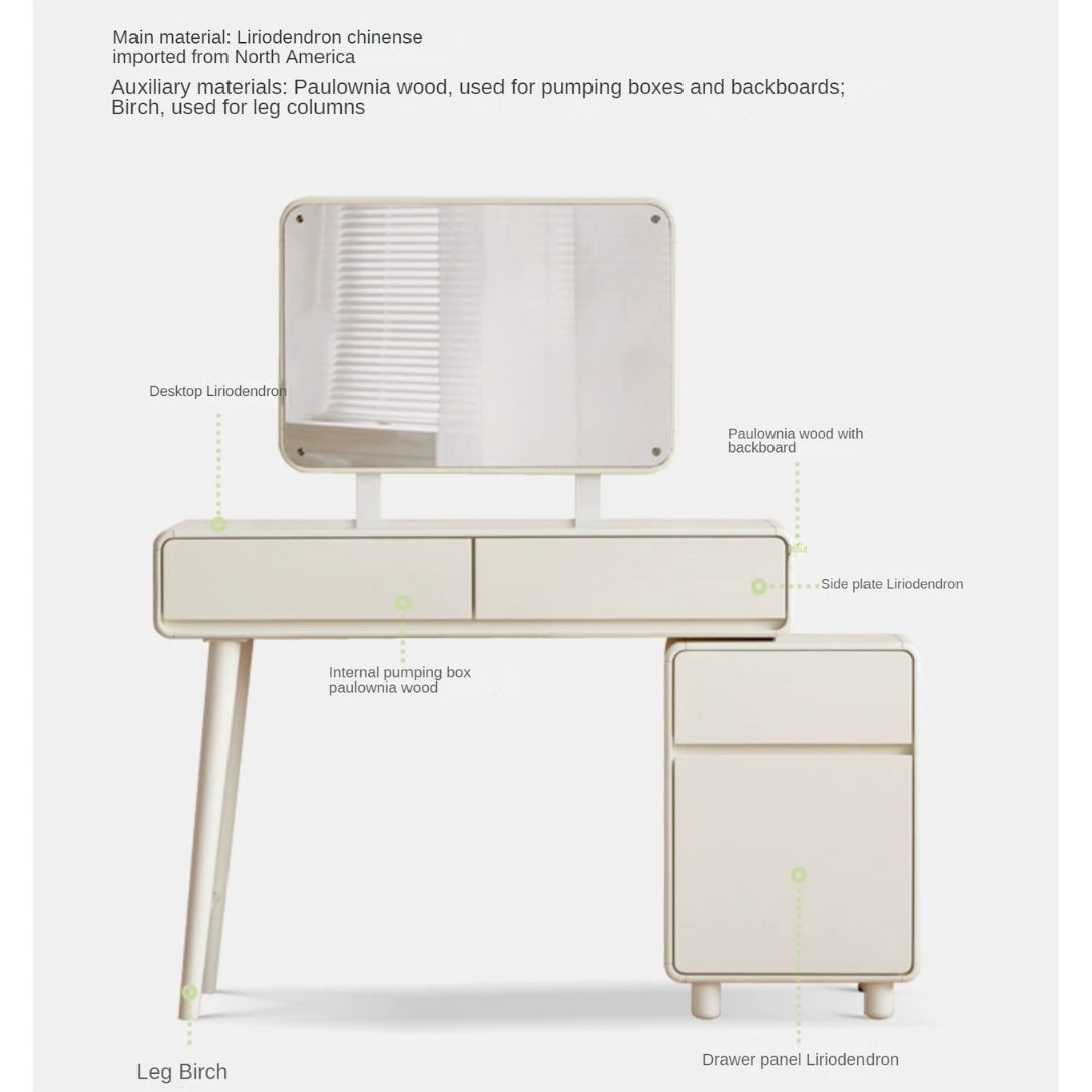 Poplar, Solid Rubberwood Milky Telescopic Dressing Table.