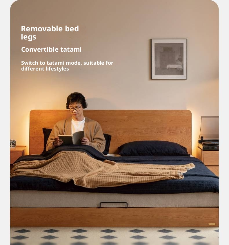 Cherry Solid Wood Suspended Bed with Light