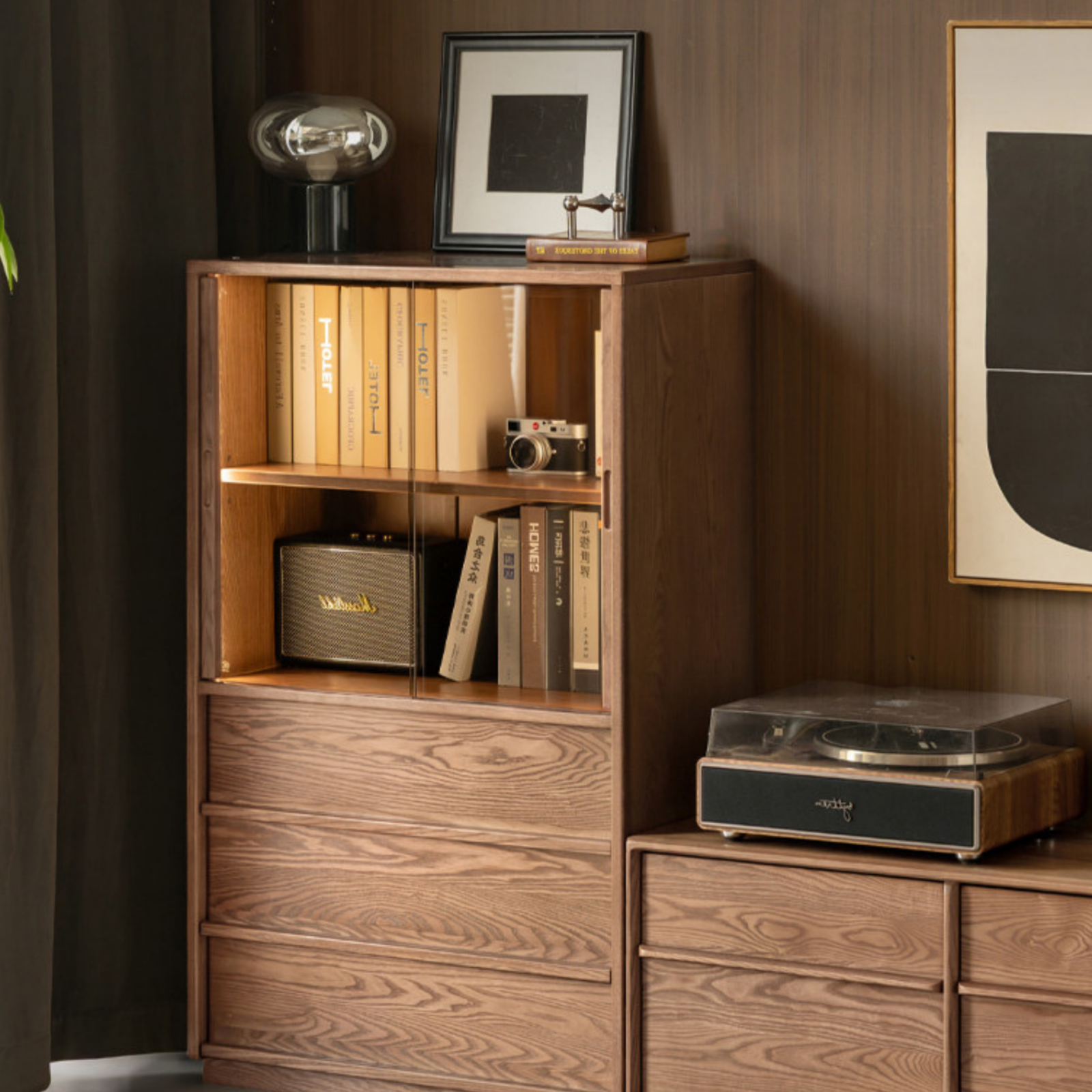 White Ash Solid Wood Side Cabinet with Italian Light Luxury Style