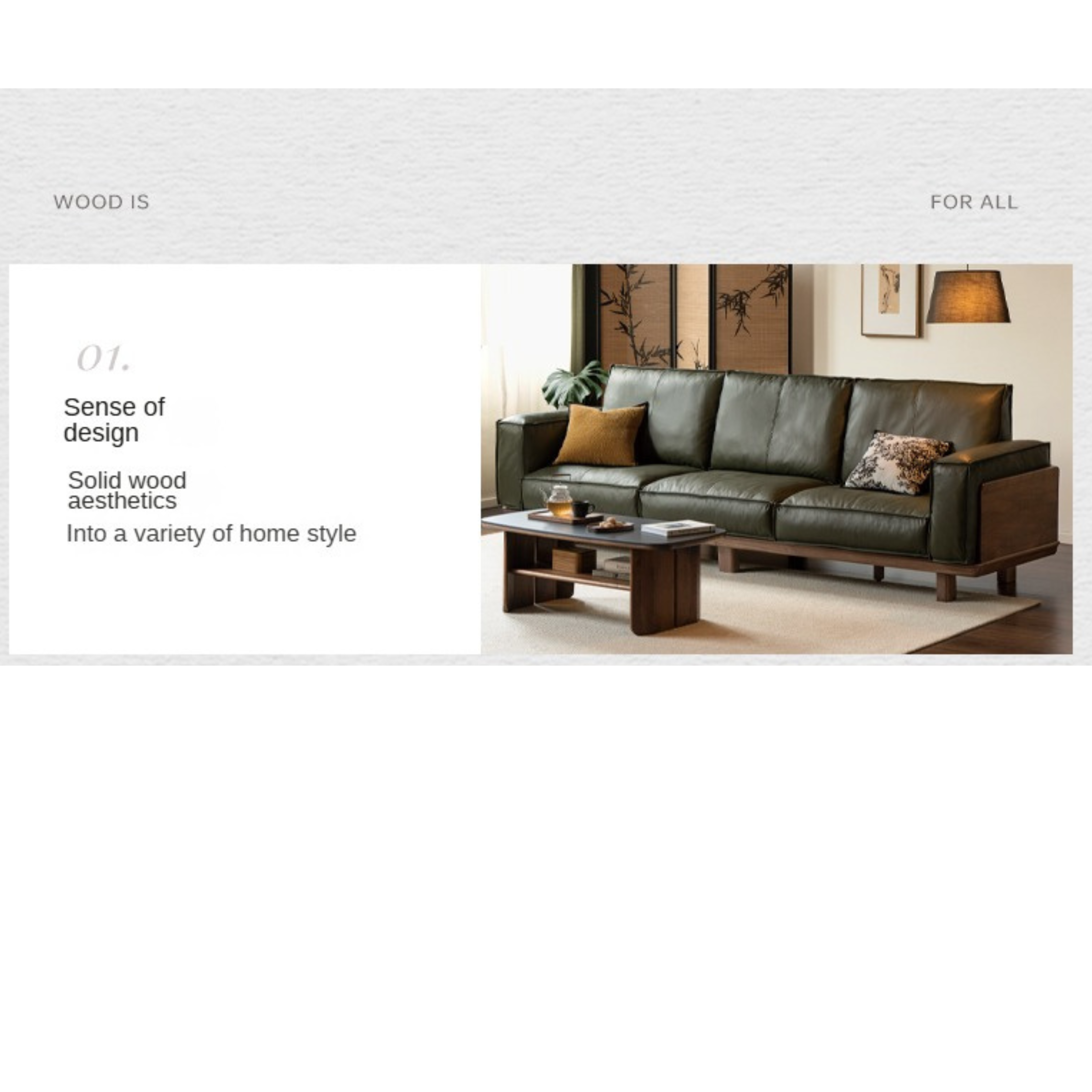 Black Walnut Solid Wood Leather Sofa.