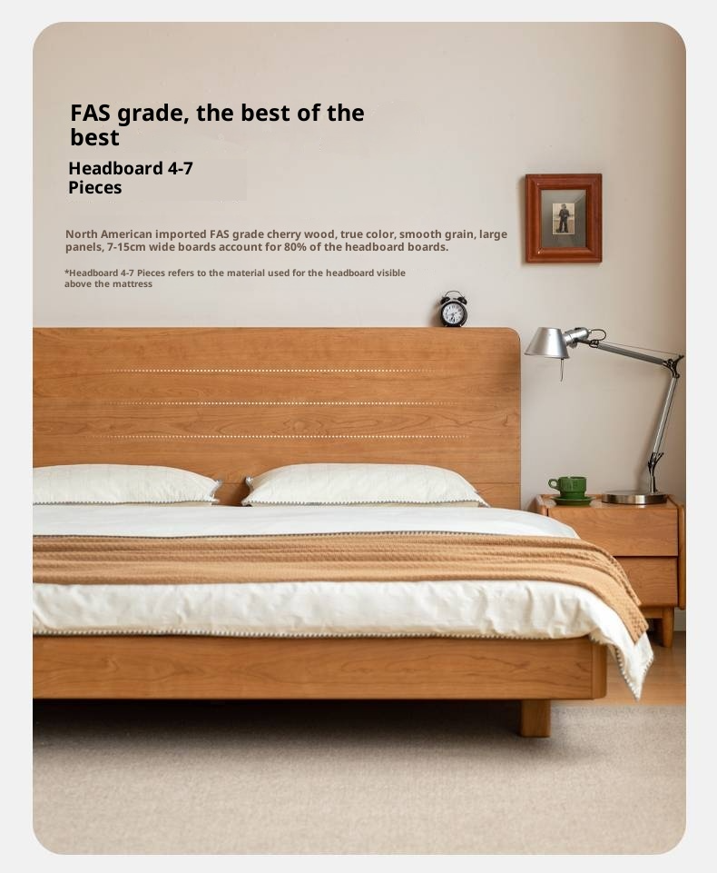 Cherry Solid Wood Suspended Bed with Light