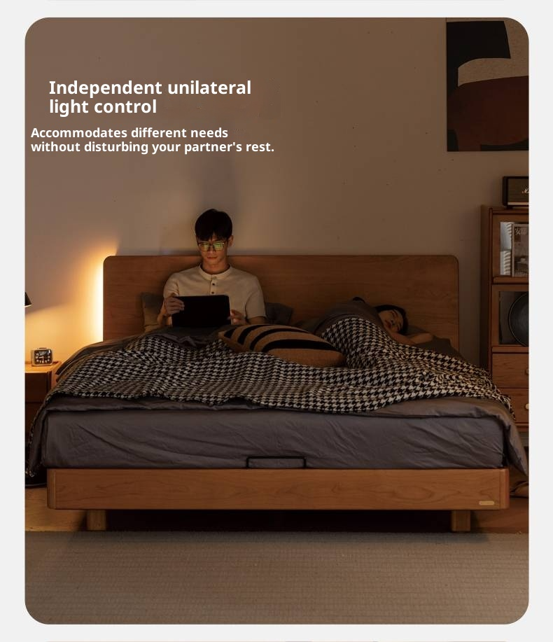 Cherry Solid Wood Suspended Bed with Light