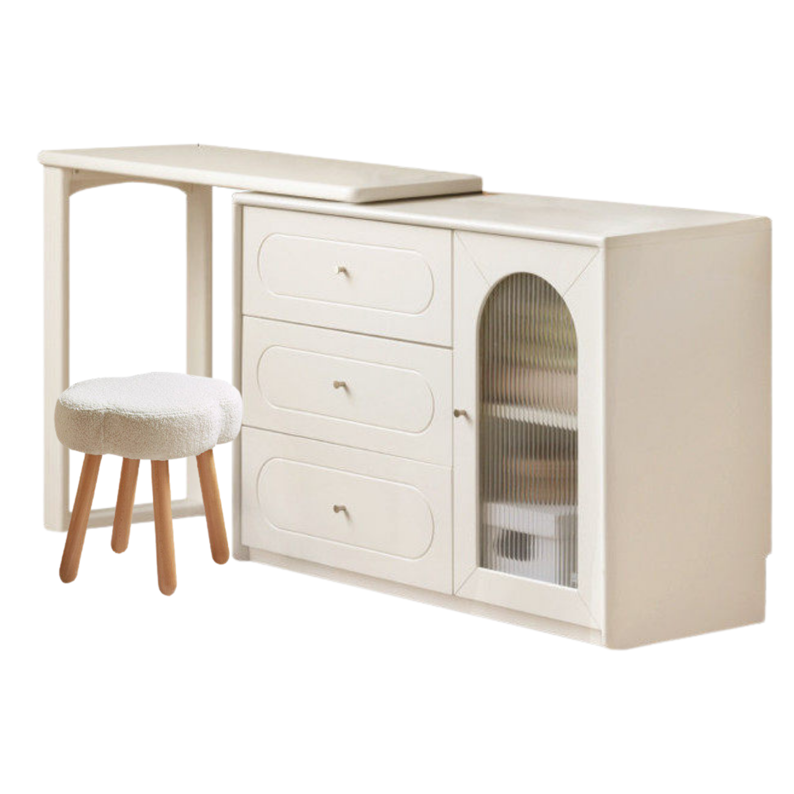 Tulipwood , Solid Rubberwood French Cream Style Retractable Vanity Table.