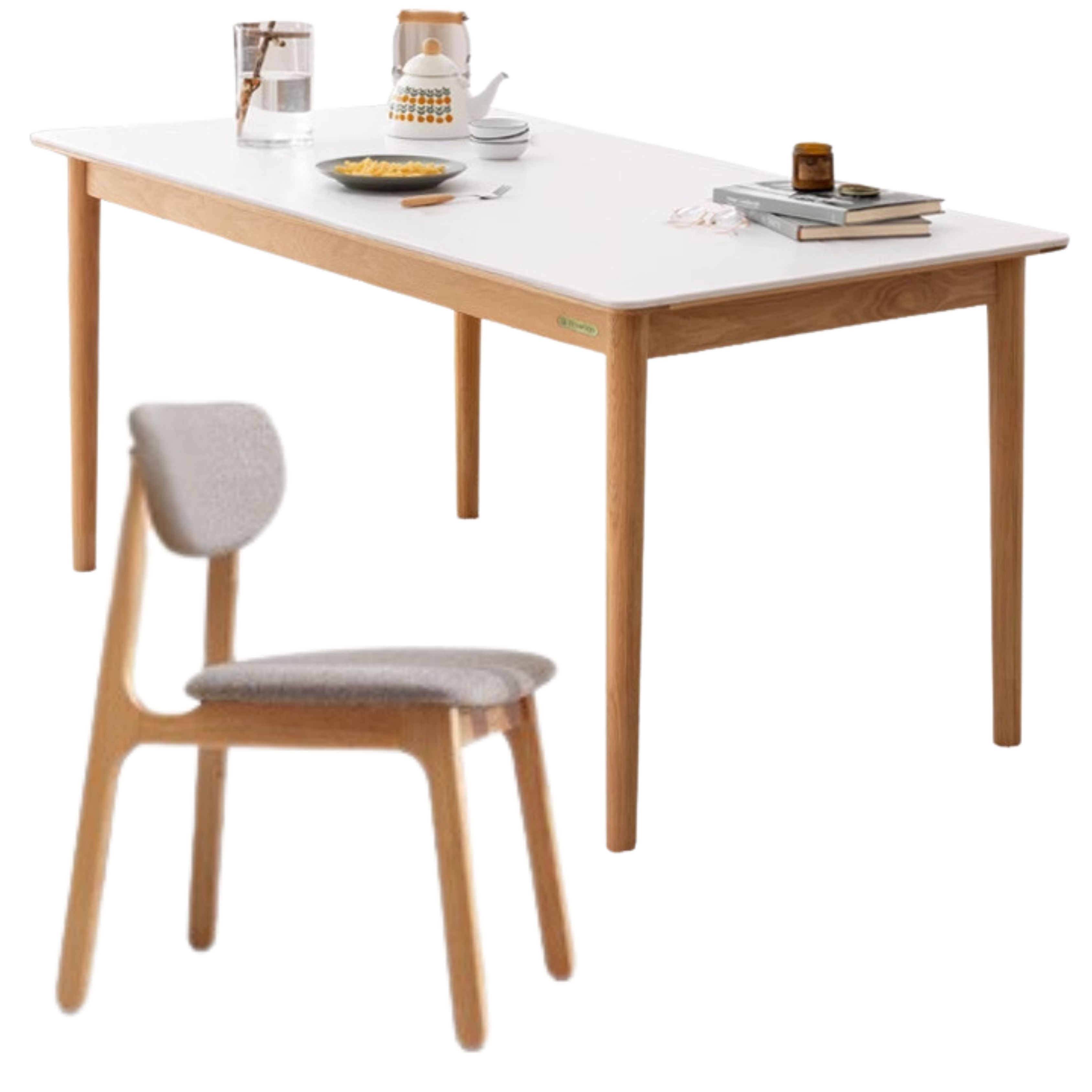 Oak, Beech Solid Wood Dining Table With Rock Slab Surface