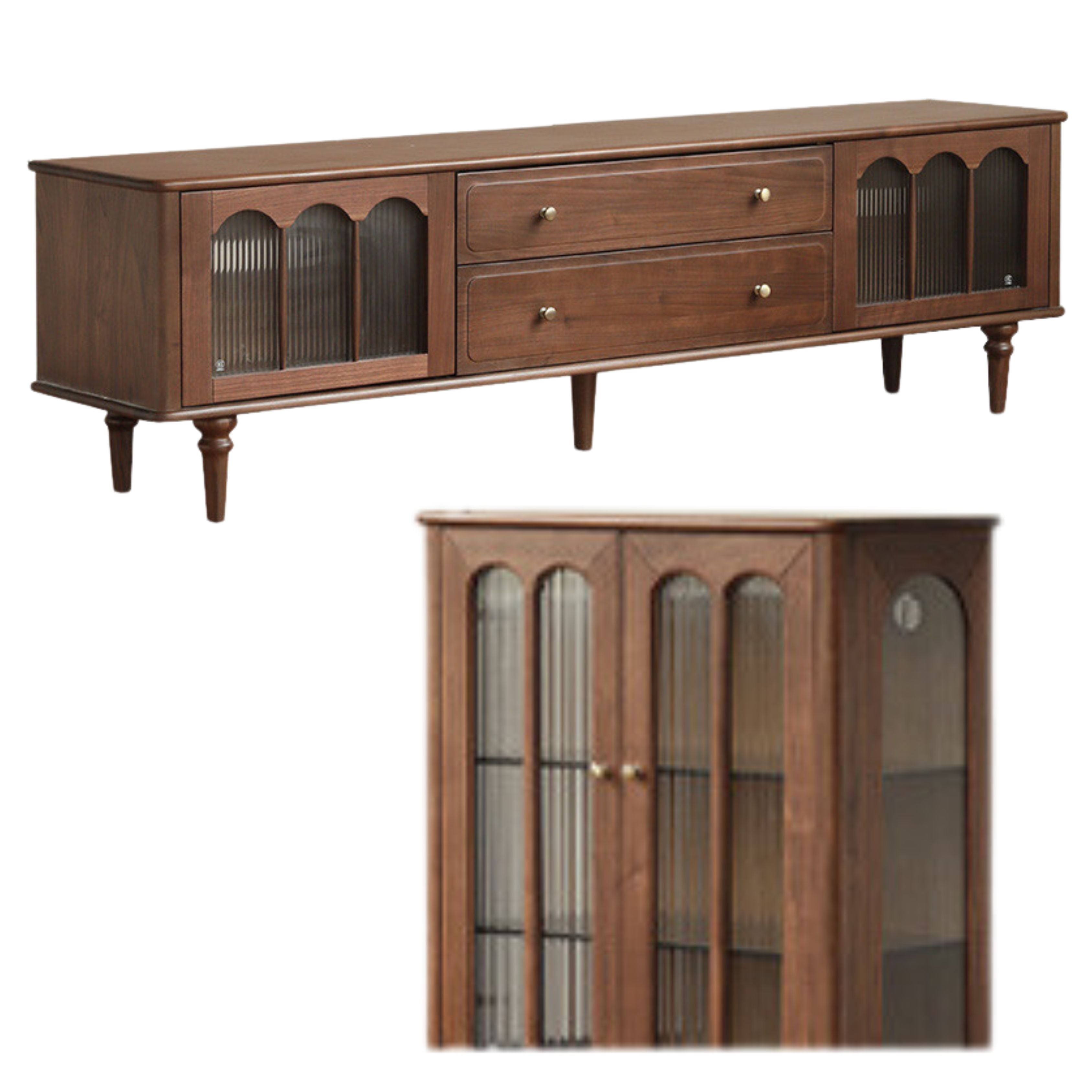 Black Walnut Solid Wood American Retro TV Cabinet.