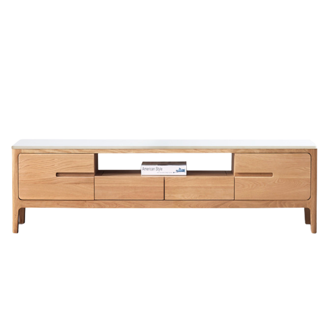 Oak, Solid Rubberwood Modern TV Stand