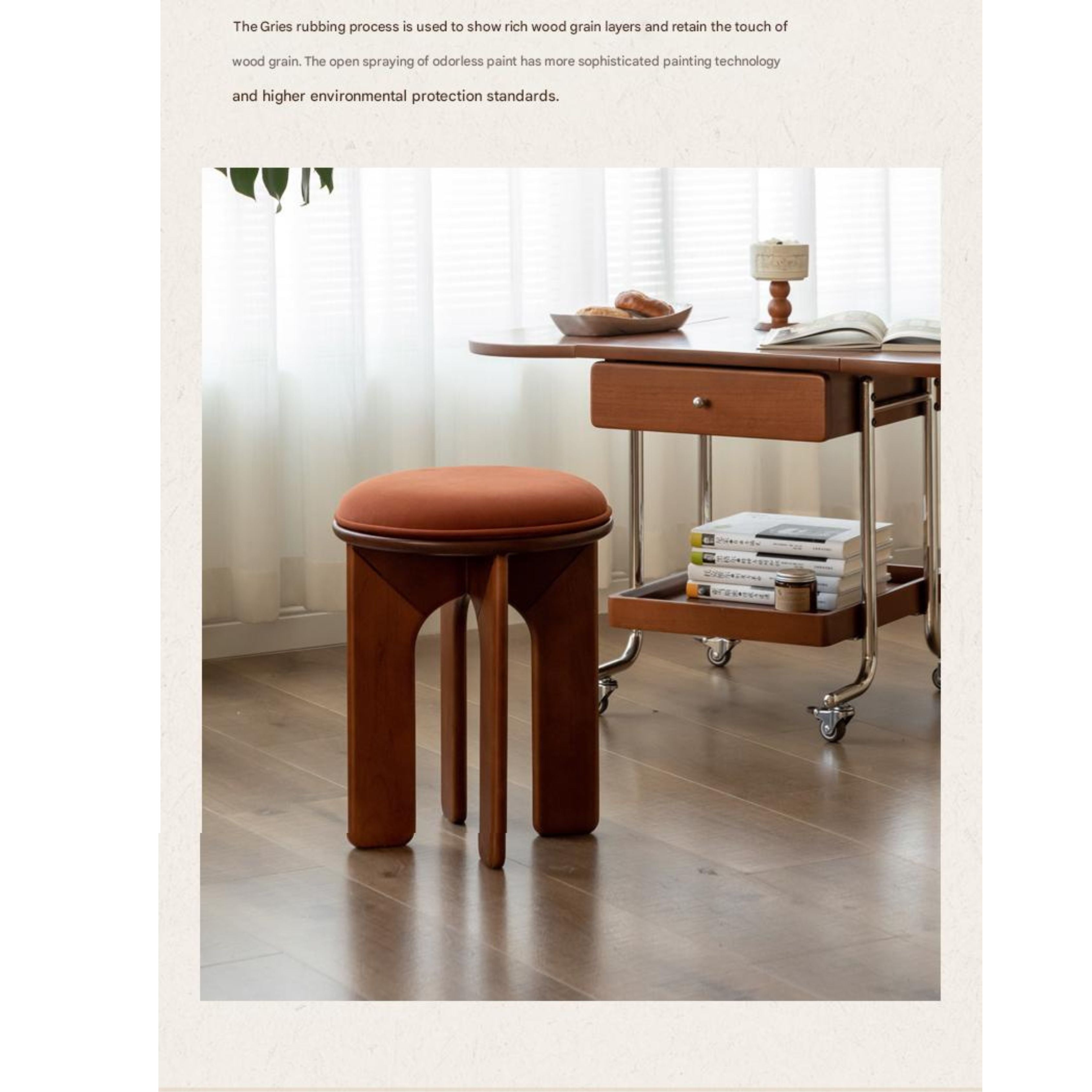 Oak, Beech Solid Wood, Solid RubberWood French Retro Round Stool