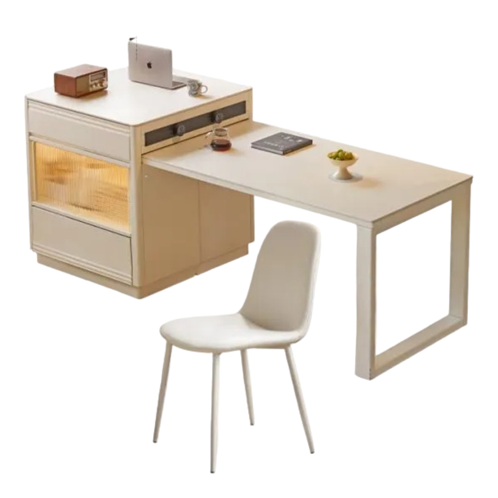 Solid Rubberwood Cream-Style Extendable White Slab Island