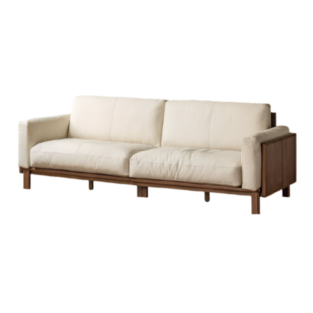 Black Walnut, Ash Solid Wood Leather High Back Sofa,