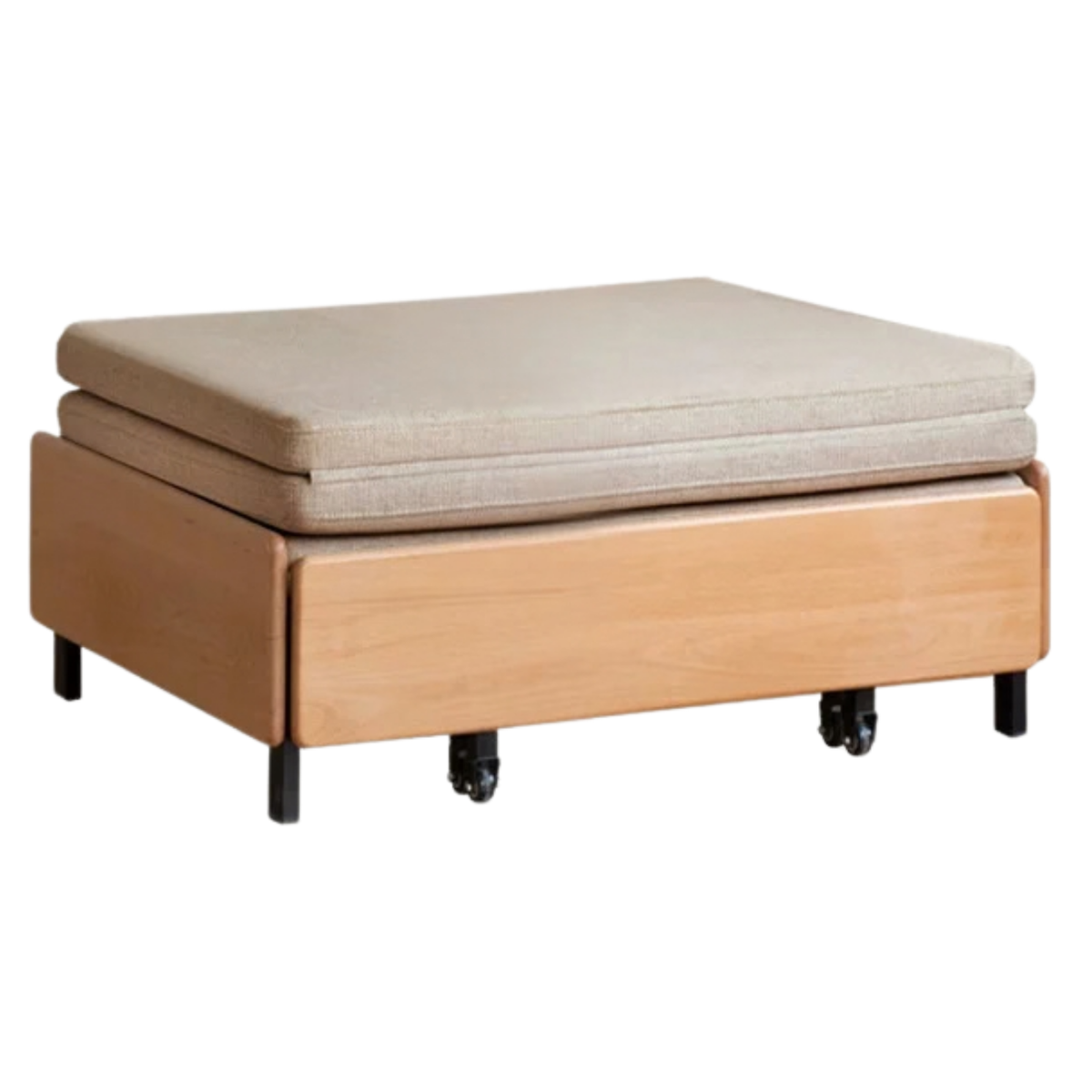 Oak Solid Wood Convertible Ottoman Sleeper Bed with Rolling Casters