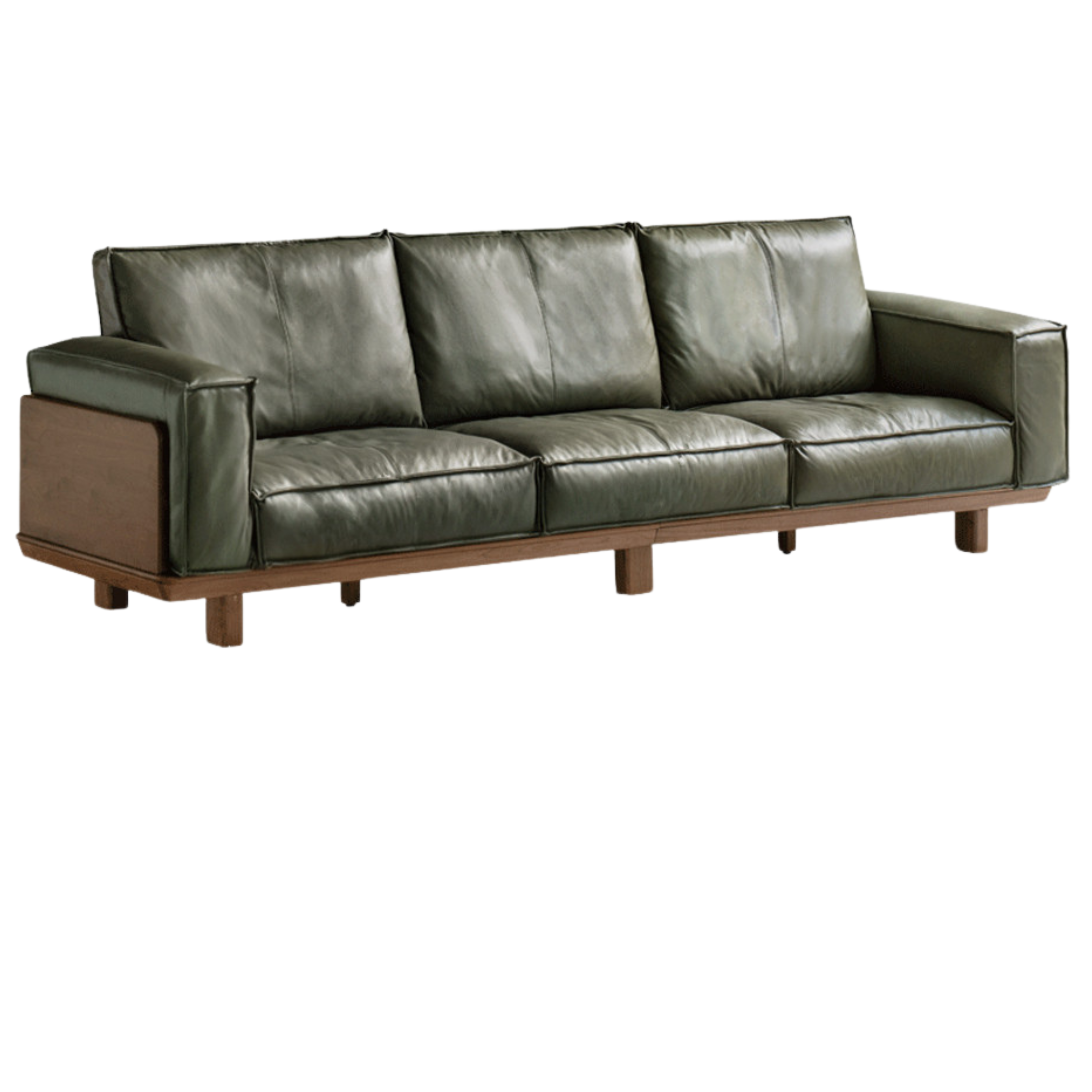 Black Walnut Solid Wood Leather Sofa.