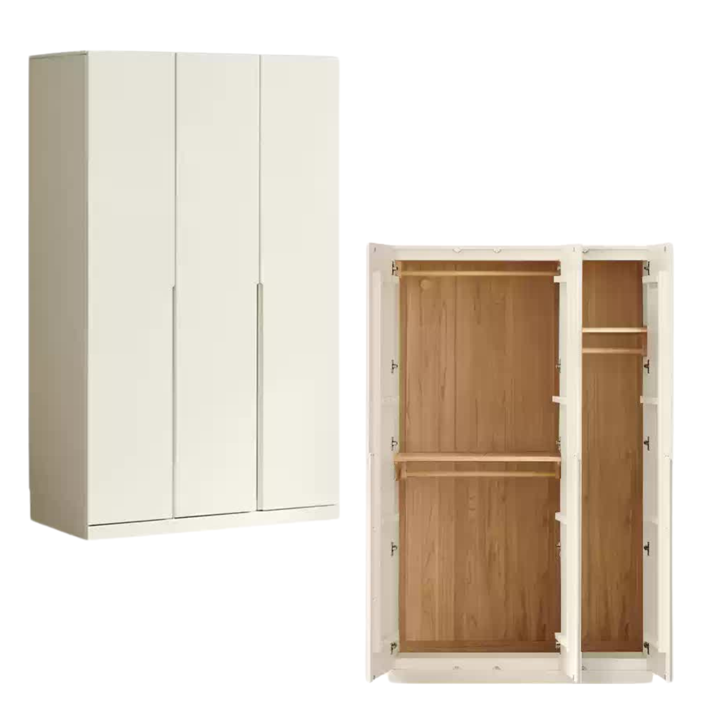Solid Rubberwood Cream Style Nordic Wardrobe.